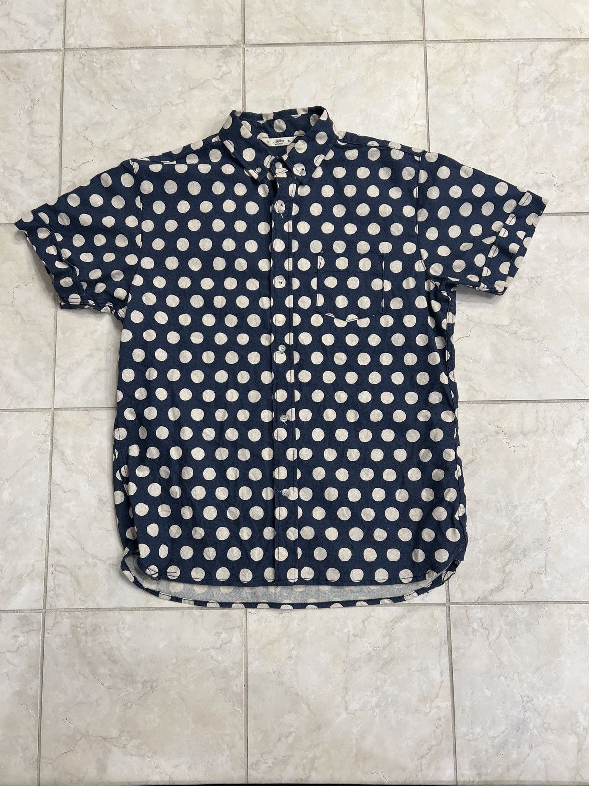 image of 3Sixteen Blue And White Polka Dot Shirt, Men's (Size XL)