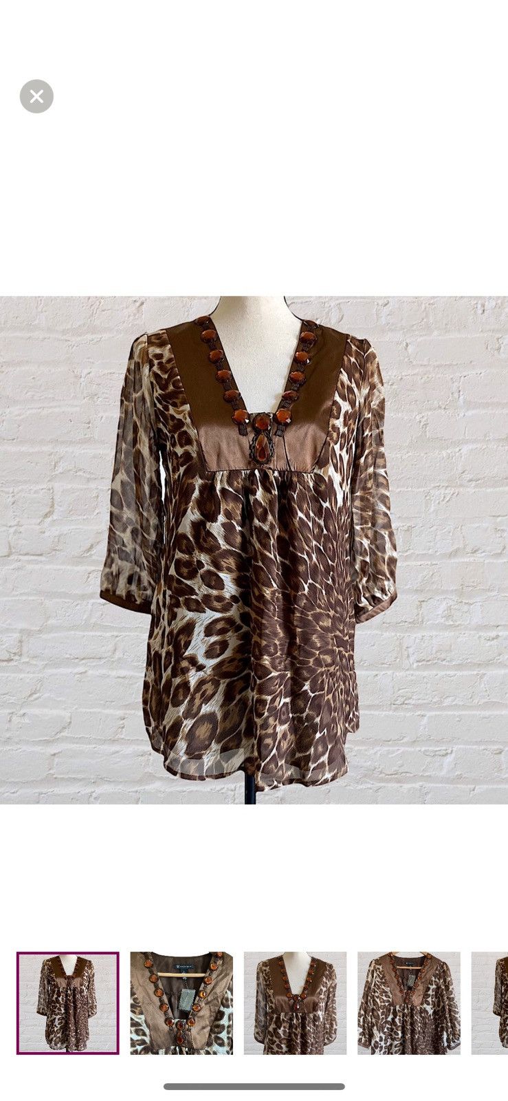 INC INTERNATIONAL SILK LEOPARD EMBELLISHED BEADED TOP