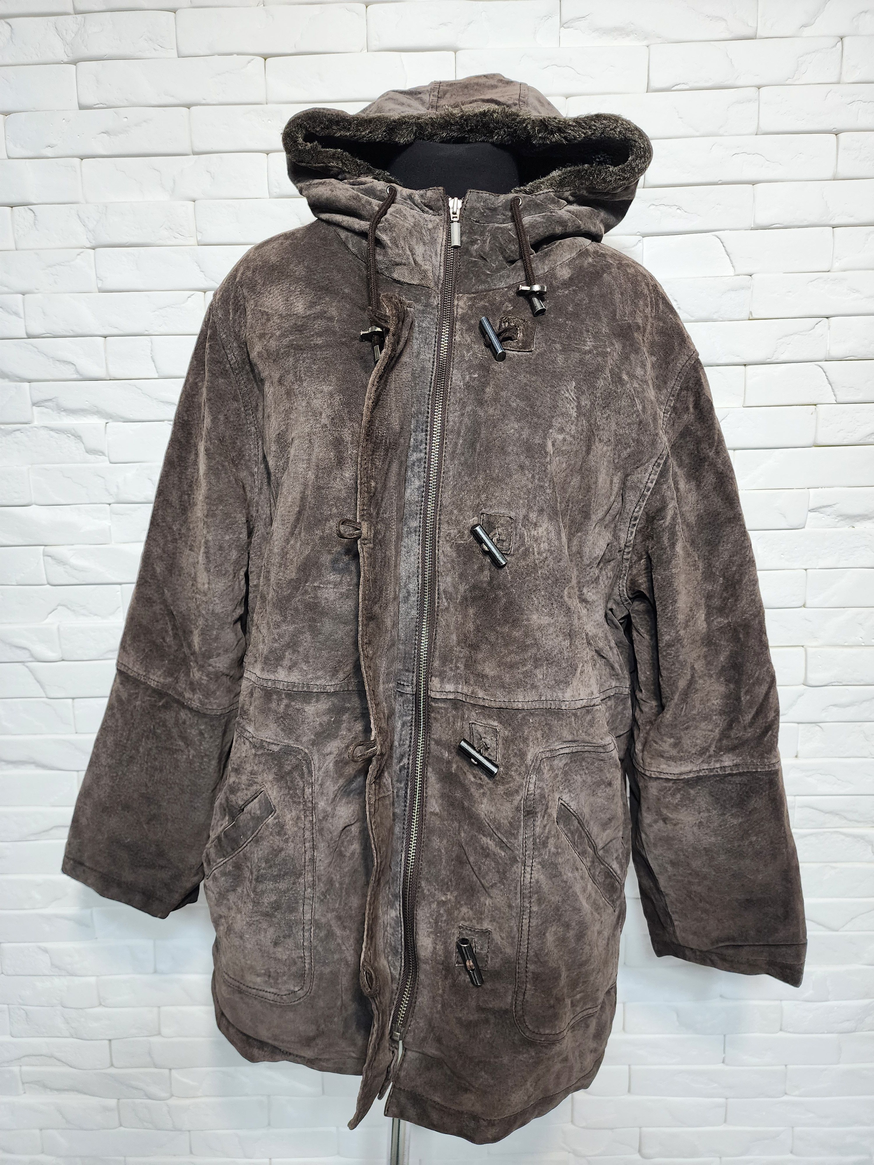 Genuine Leather Brown Suede Leather Jacket: Women's Outerwear With Hood Size XXL / US 16-18 / IT 52-54 - 4 Thumbnail
