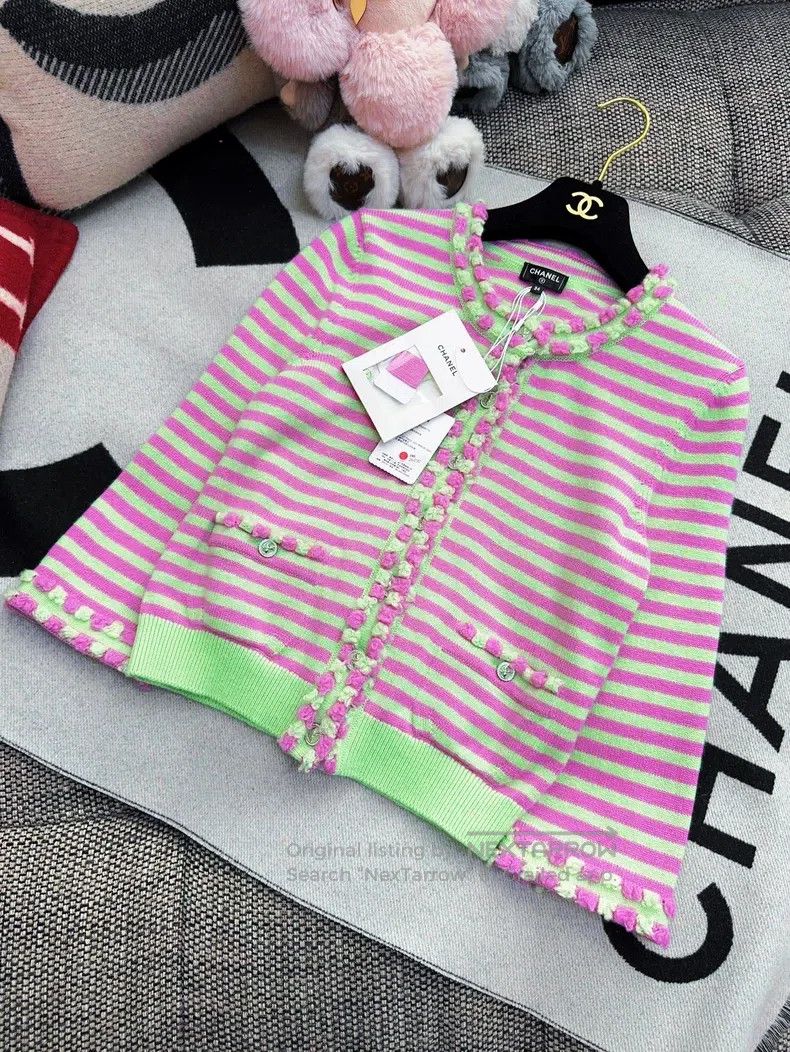 Chanel Chanel 25s new pink and green striped lace knitted cardiga Size XXS / US 00 / IT 34 - 8 Thumbnail