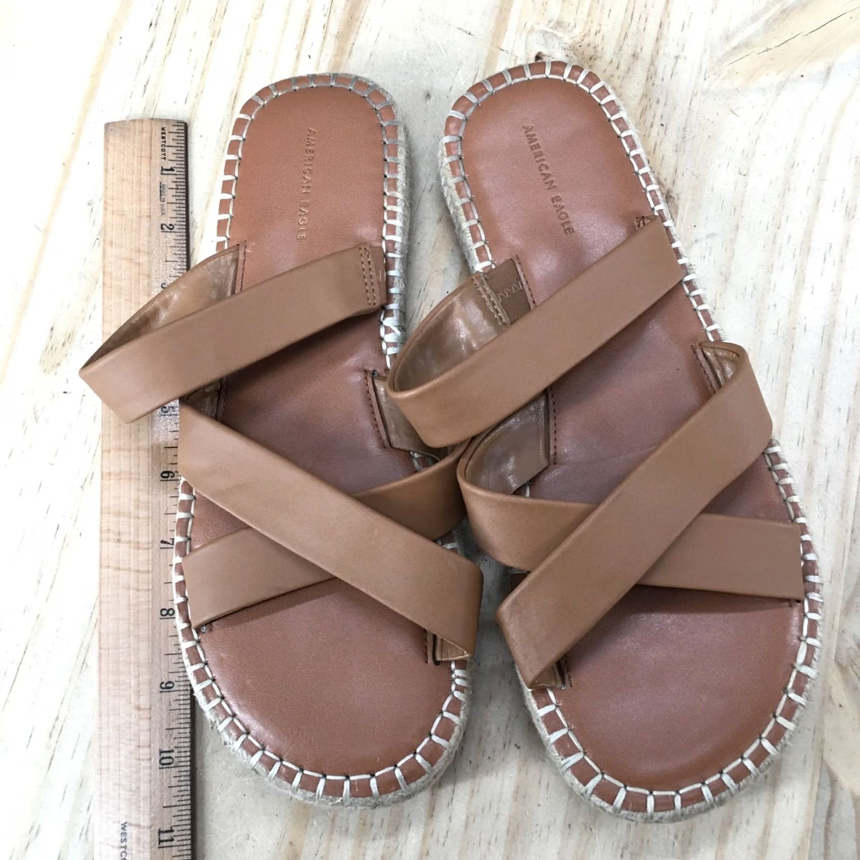 Vintage American Eagle Sandals Outfitters 9 Slide Straps Faux Leather Brown Size US 9 / IT 39 - 6 Thumbnail