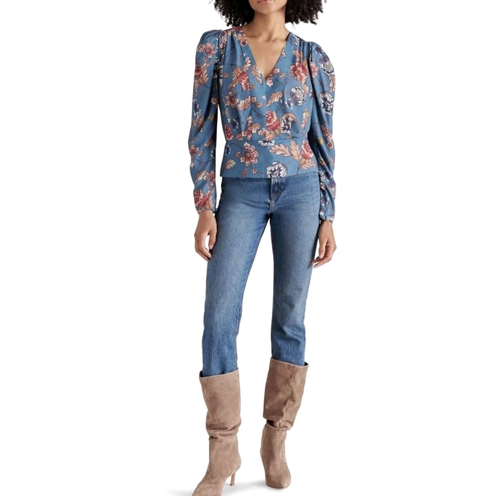 Steve Madden Steve Madden Saige Floral Peplum Top Cadet Blue Size XL Brand New BO304339 Size XL / US 12-14 / IT 48-50 - 2 Thumbnail