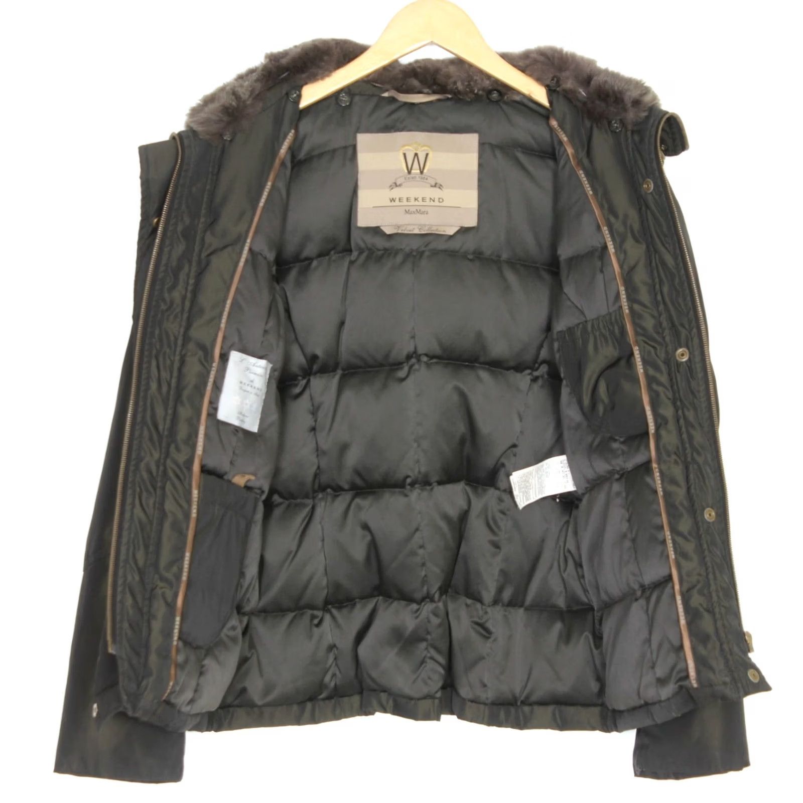 Max Mara VINTAGE MAX MARA WEEKEND Velvet Down Jacket Women UK 10 EU 38 Fur Trim Dark Khaki Jacket Women's Size UK 10 EU 38 Size L / US 10 / IT 46 - 5 Thumbnail