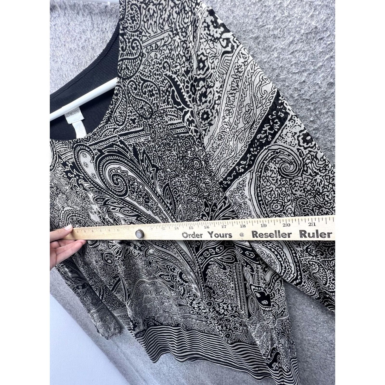 Vintage Chico's Blouse Womens 2 Black Paisley Long Sleeve Lined Top Striped Hem Shirt Size XS / US 0-2 / IT 36-38 - 5 Thumbnail