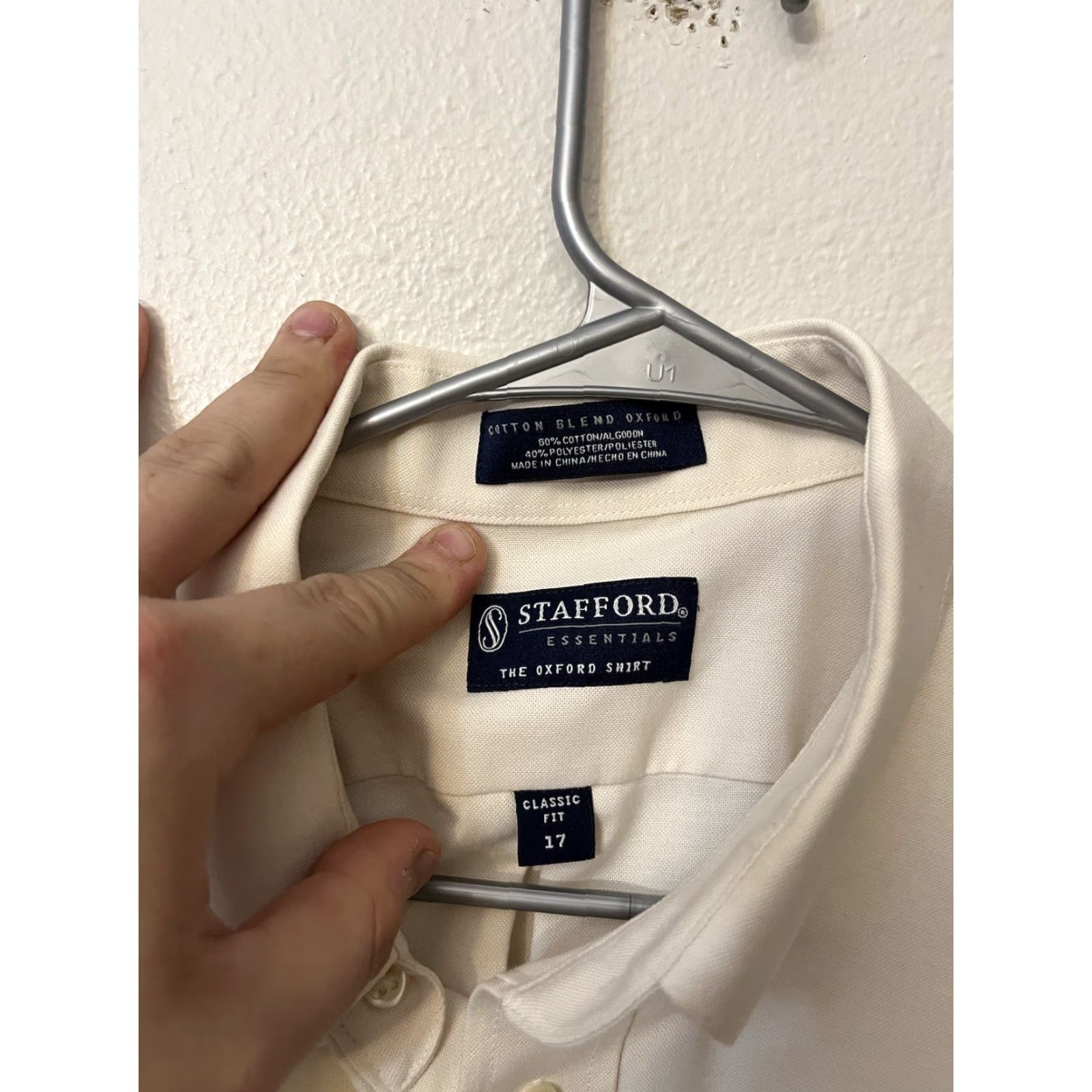 Stafford Stafford Shirt Men 17 Cream Beige Check Wrinkle-Free Athletic Fit Short Sleeve Button-Up Casual Dock Pocket Size US XL / EU 56 / 4 - 2 Thumbnail