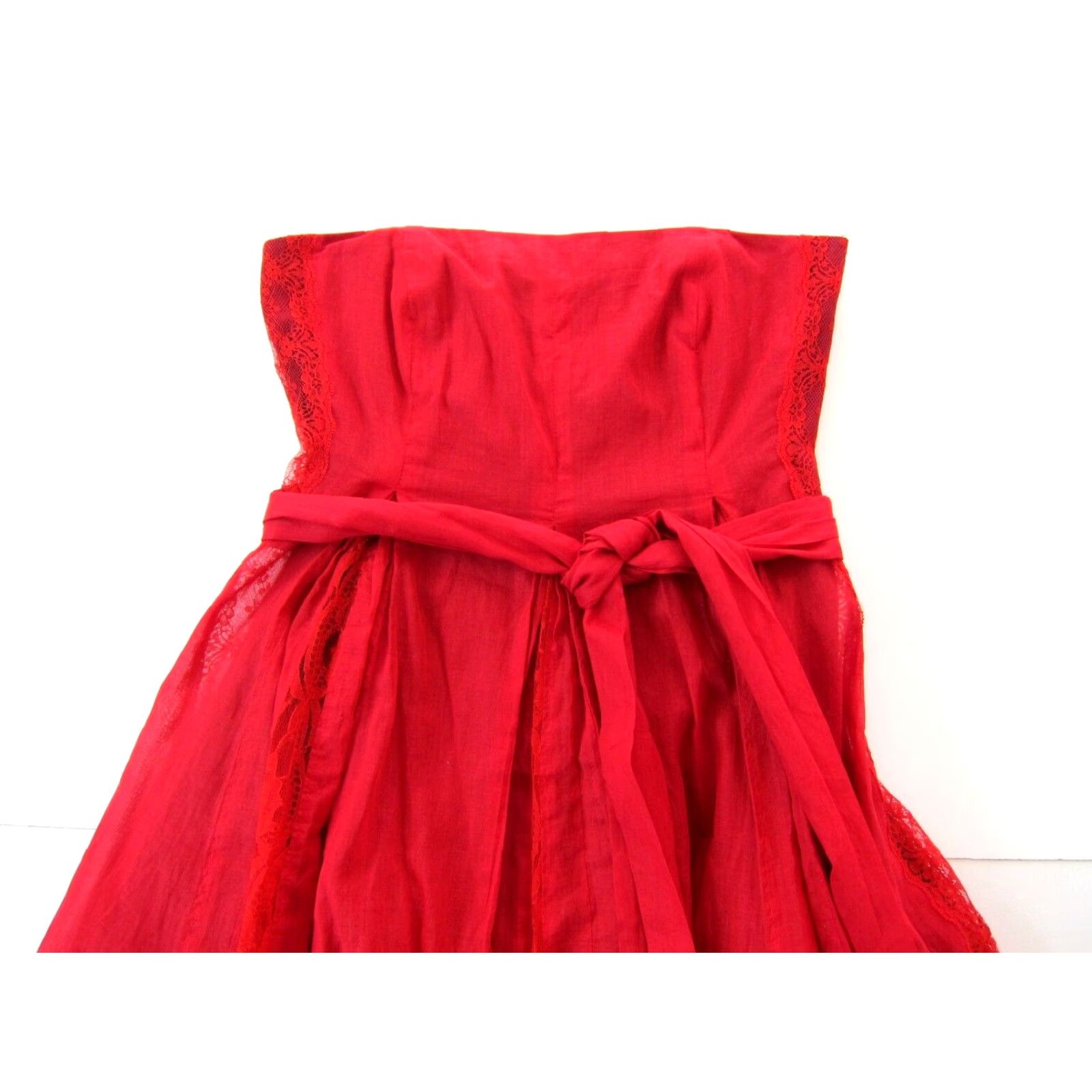 Anthropologie Moulinette Soeurs Anthropologie Red Cotton Lace Strapless Sheath Dress 2 Size XS / US 0-2 / IT 36-38 - 3 Thumbnail