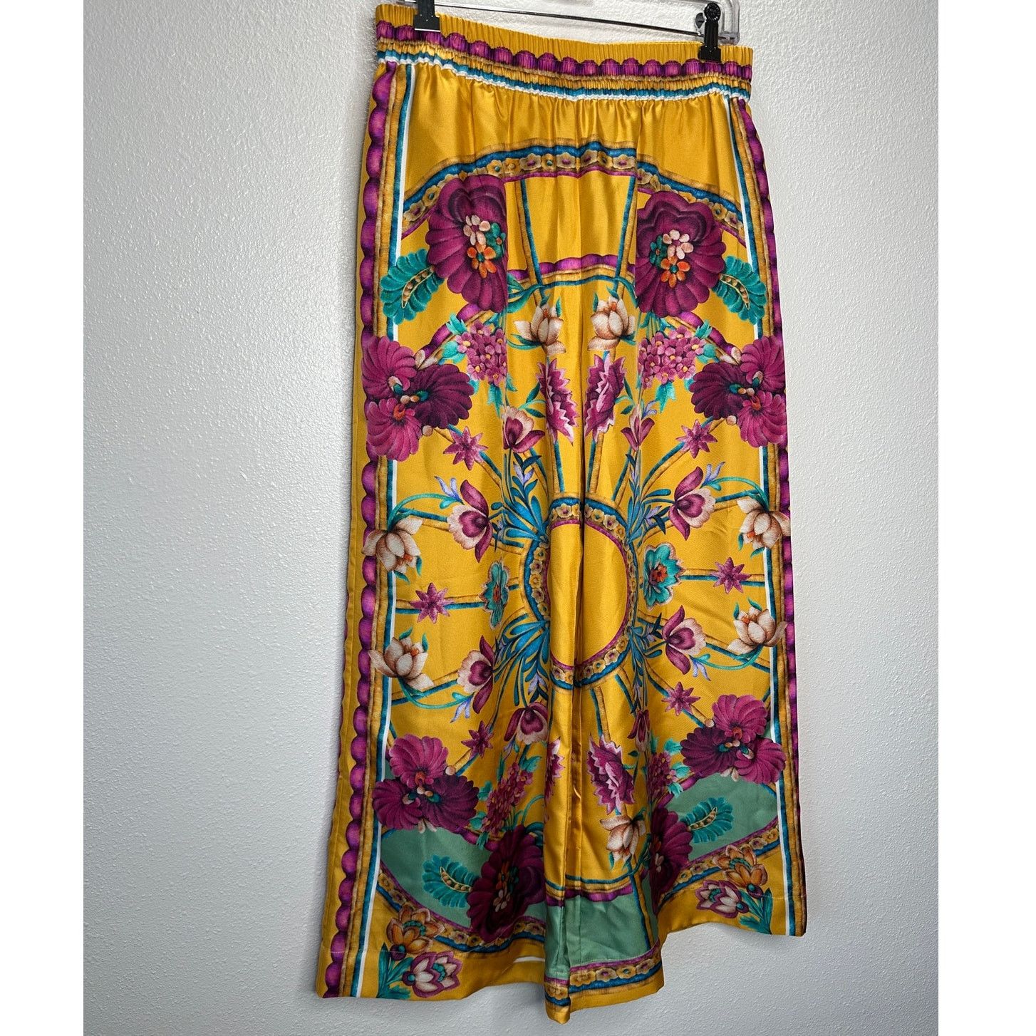 La DoubleJ La DoubleJ Yellow Multi-Color Printed Silk Palazzo Pant XL Size 36" / US 14 / IT 50 - 4 Thumbnail
