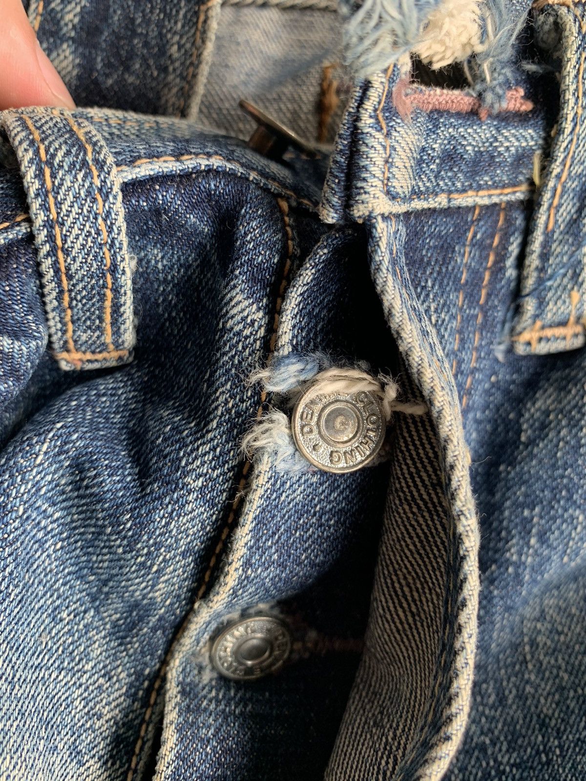 Denime × Japanese Brand VINTAGE DENIME BUTTON FLY SELVEDGE DISTRESSED DENIM JAPANESE Size US 29 - 22 Thumbnail