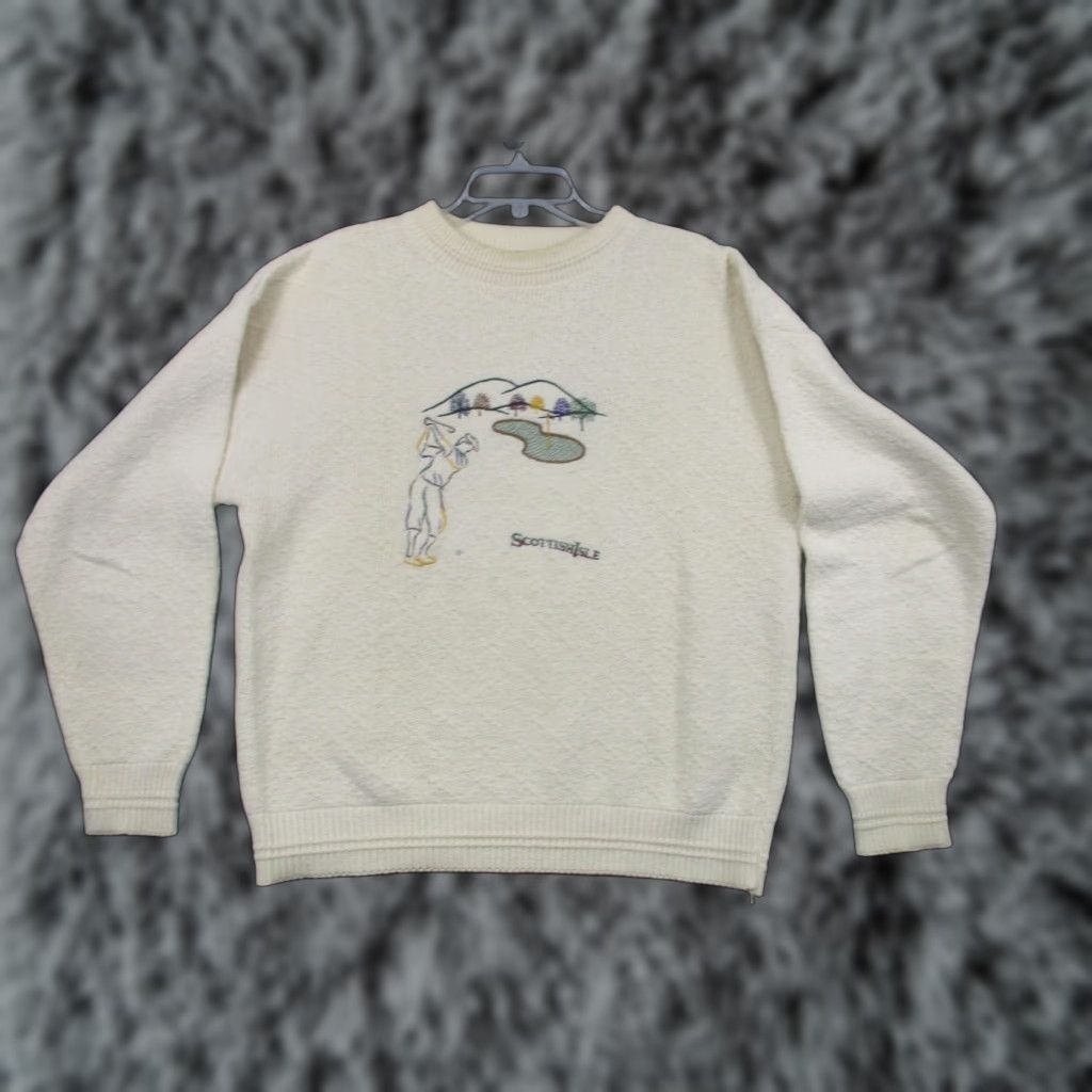 Vintage VINTAGE Scottish Isle Sweater Mens L White Golf Graphic Cotton Crewneck USA Size US L / EU 52-54 / 3 - 1 Thumbnail