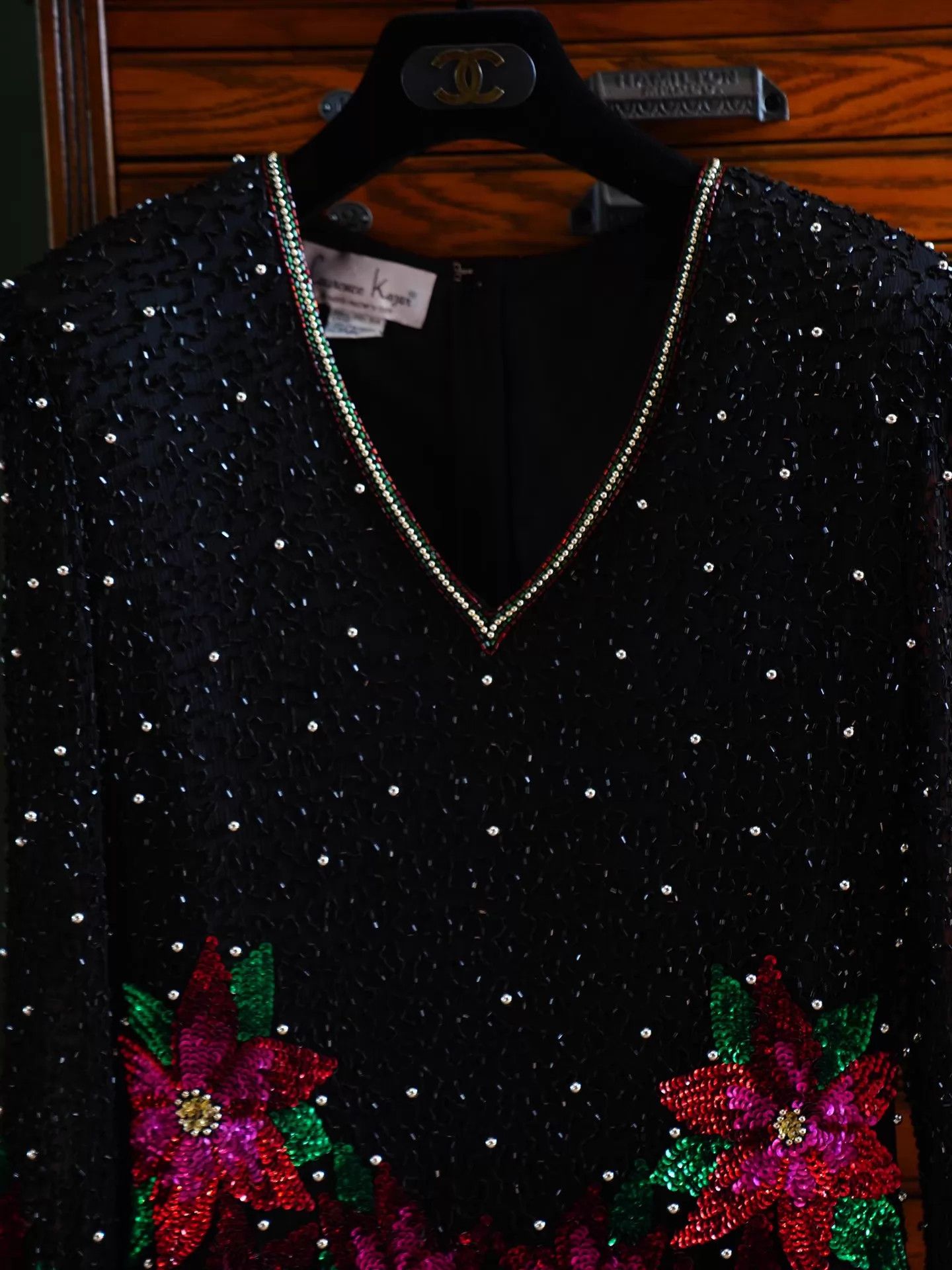 Other Vtg Black Silk Beaded Pearl Floral Embroidered Top Size M / US 6-8 / IT 42-44 - 6 Thumbnail