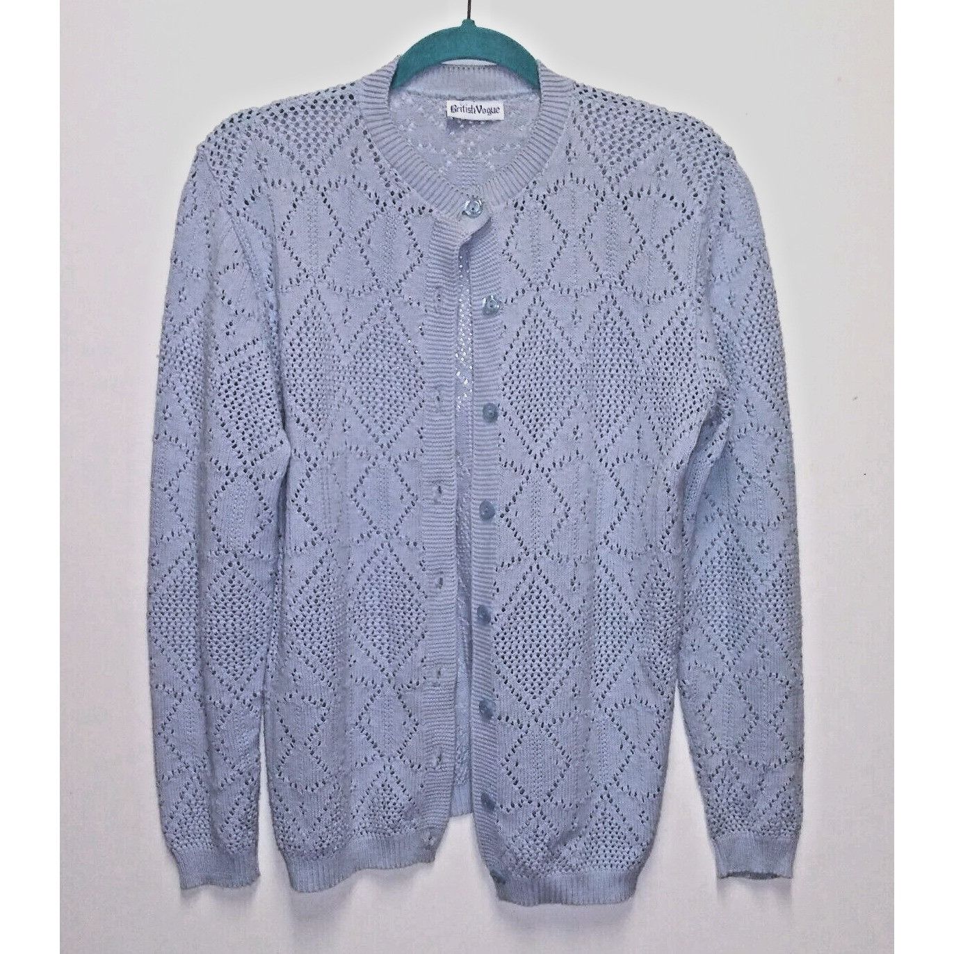 Vintage VINTAGE Sweater Cardigan British Vogue womens Sz M baby-blue Size M / US 6-8 / IT 42-44 - 1 Thumbnail