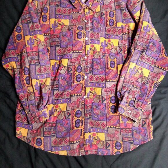 Other Vintage Please Thank You Southwest Corduroy Pearl Snap Shirt Size US L / EU 52-54 / 3 - 3 Thumbnail
