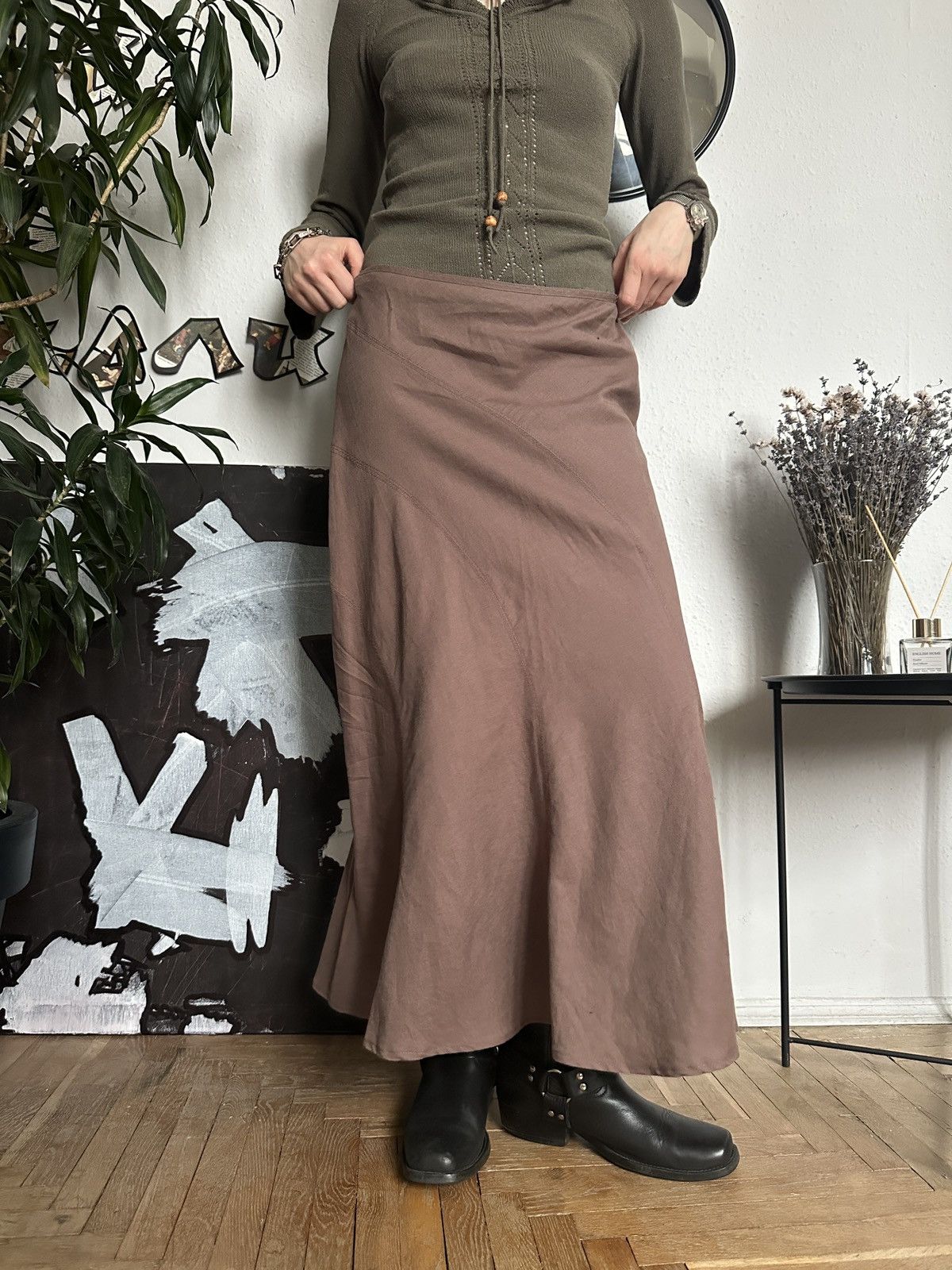 Japanese Brand Linen Ruffle Hem Boho Fairy Coquette Maxi Skirt 00s Size 34" / US 12 / IT 48 - 7 Thumbnail