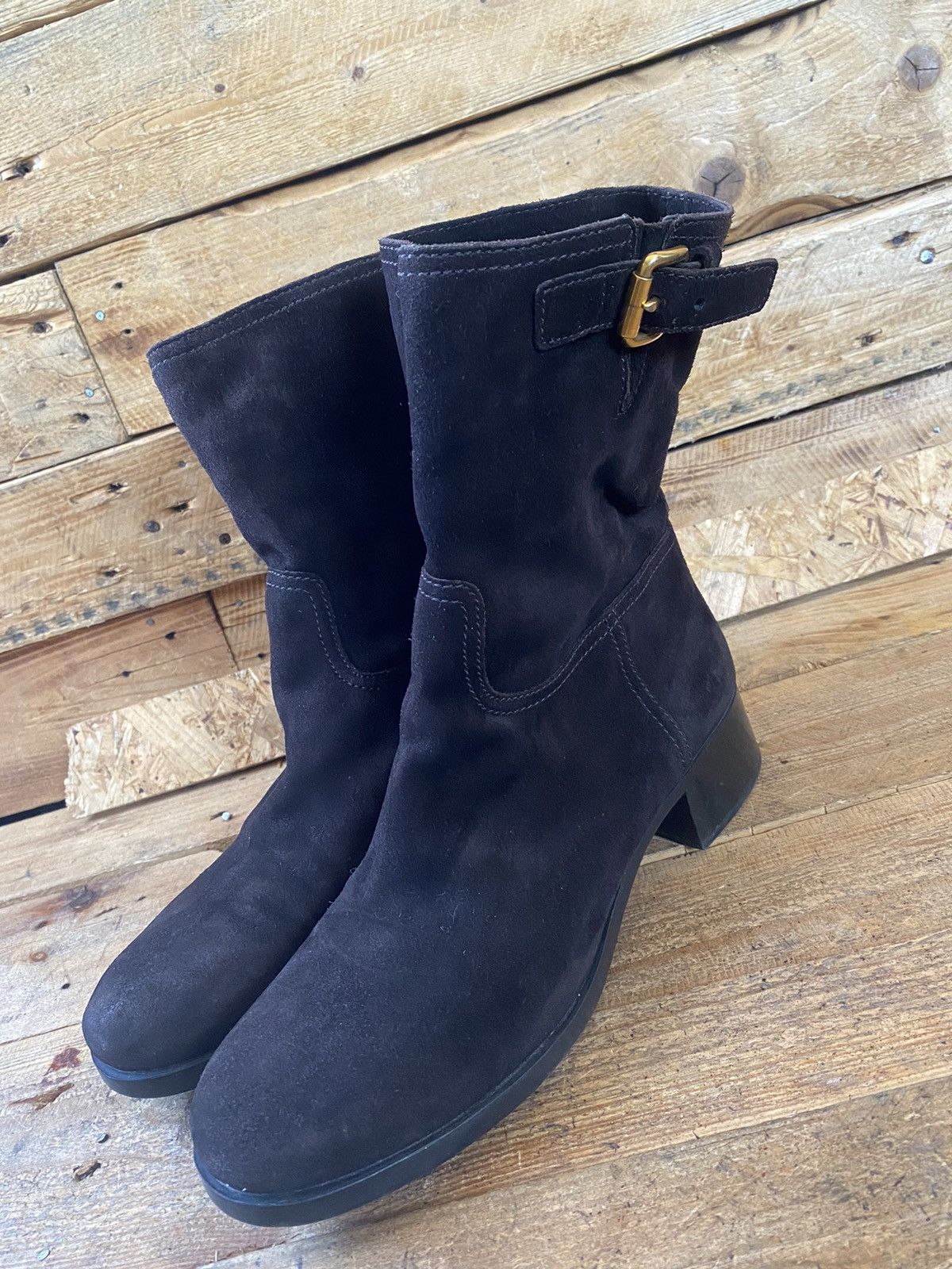 Designer × Prada × Vintage Prada suede choco brown moto biker ankle leather boots sz41 Size US 10.5 / IT 40.5 - 1 Thumbnail