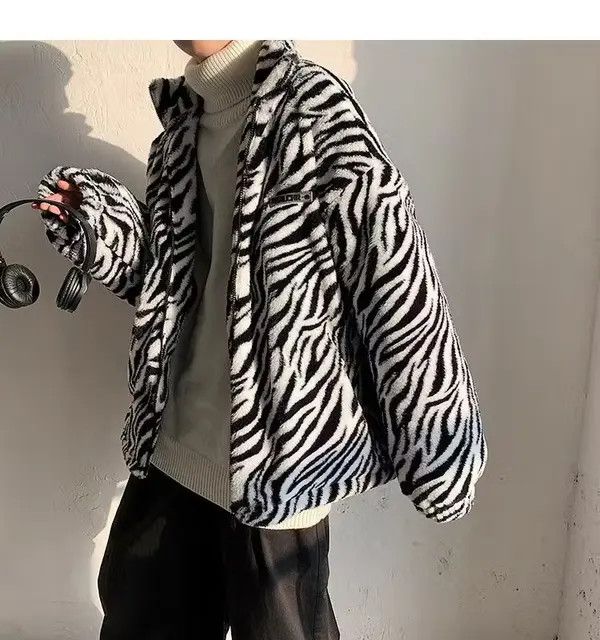 Other Fur Zebra Stripe Varsity Bomber Autumn Jacket Female Size XL / US 12-14 / IT 48-50 - 1 Thumbnail