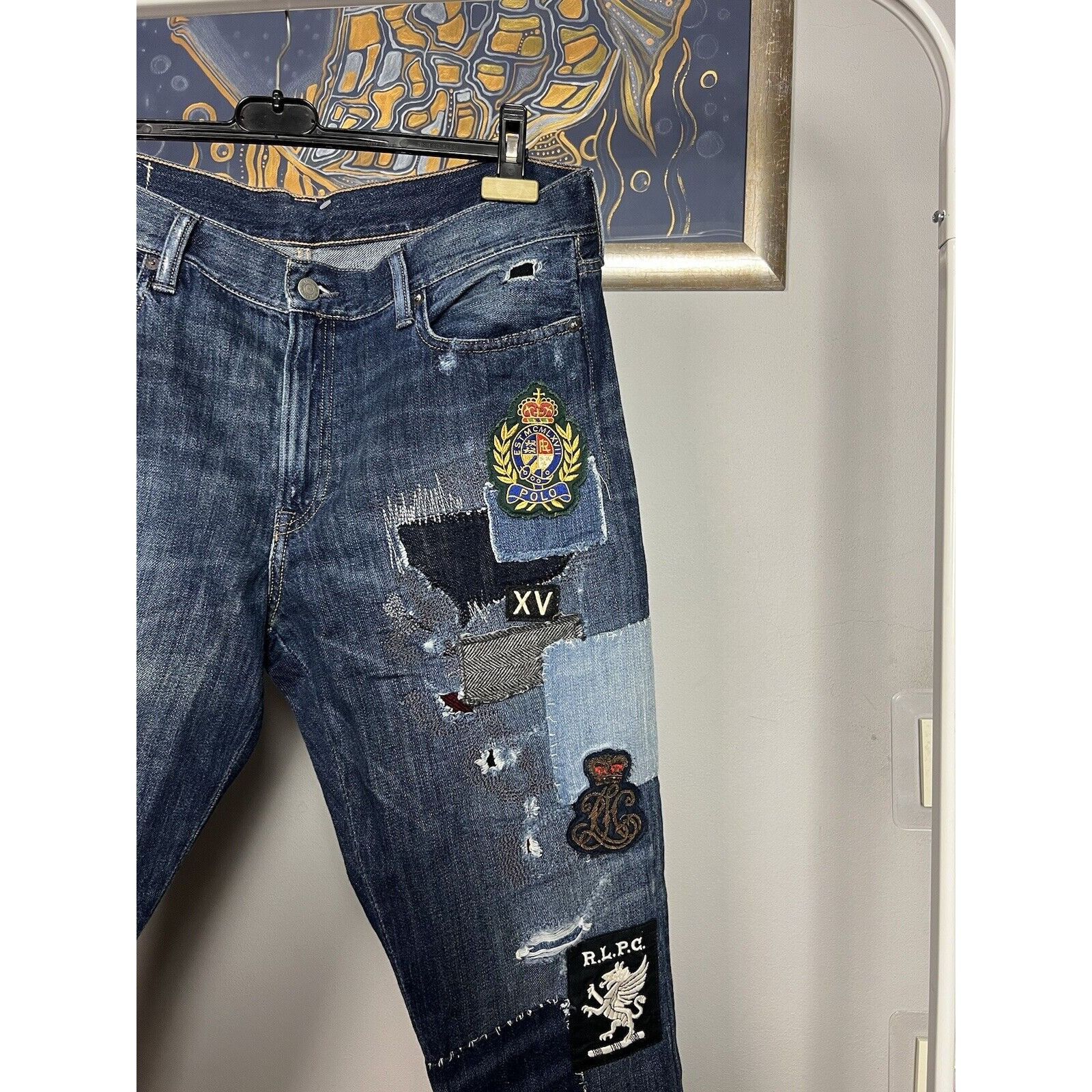 Polo Ralph Lauren Polo Ralph Lauren Dungarees Patchwork Blue Distressed Denim Size US 29 - 8 Thumbnail