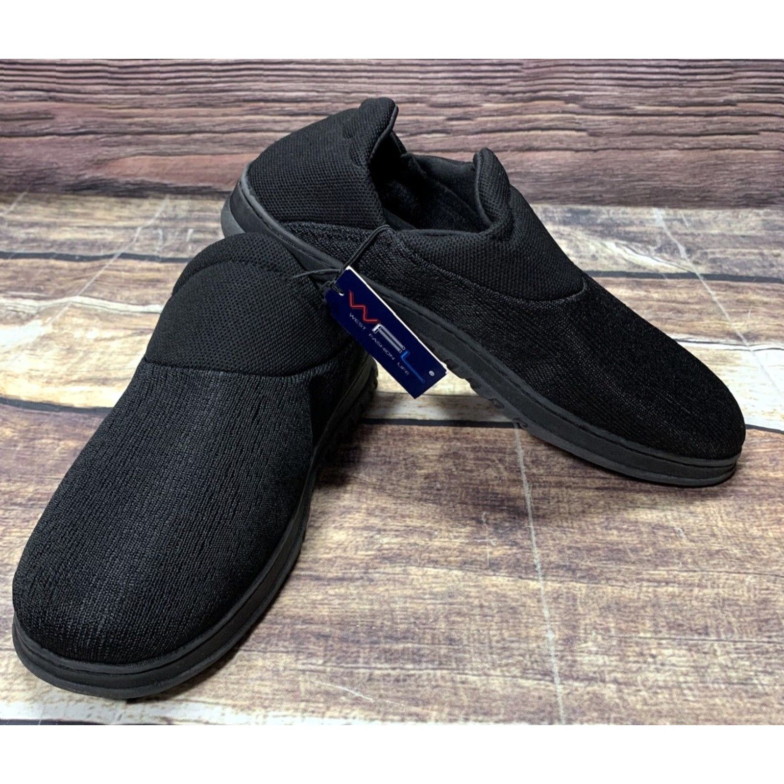 Vintage WFL Memory Foam Men Moccasin Slippers Indoor Outdoor Breathable Lightweight Slip-On Shoes Black 10 Mens Size ONE SIZE - 2 Thumbnail