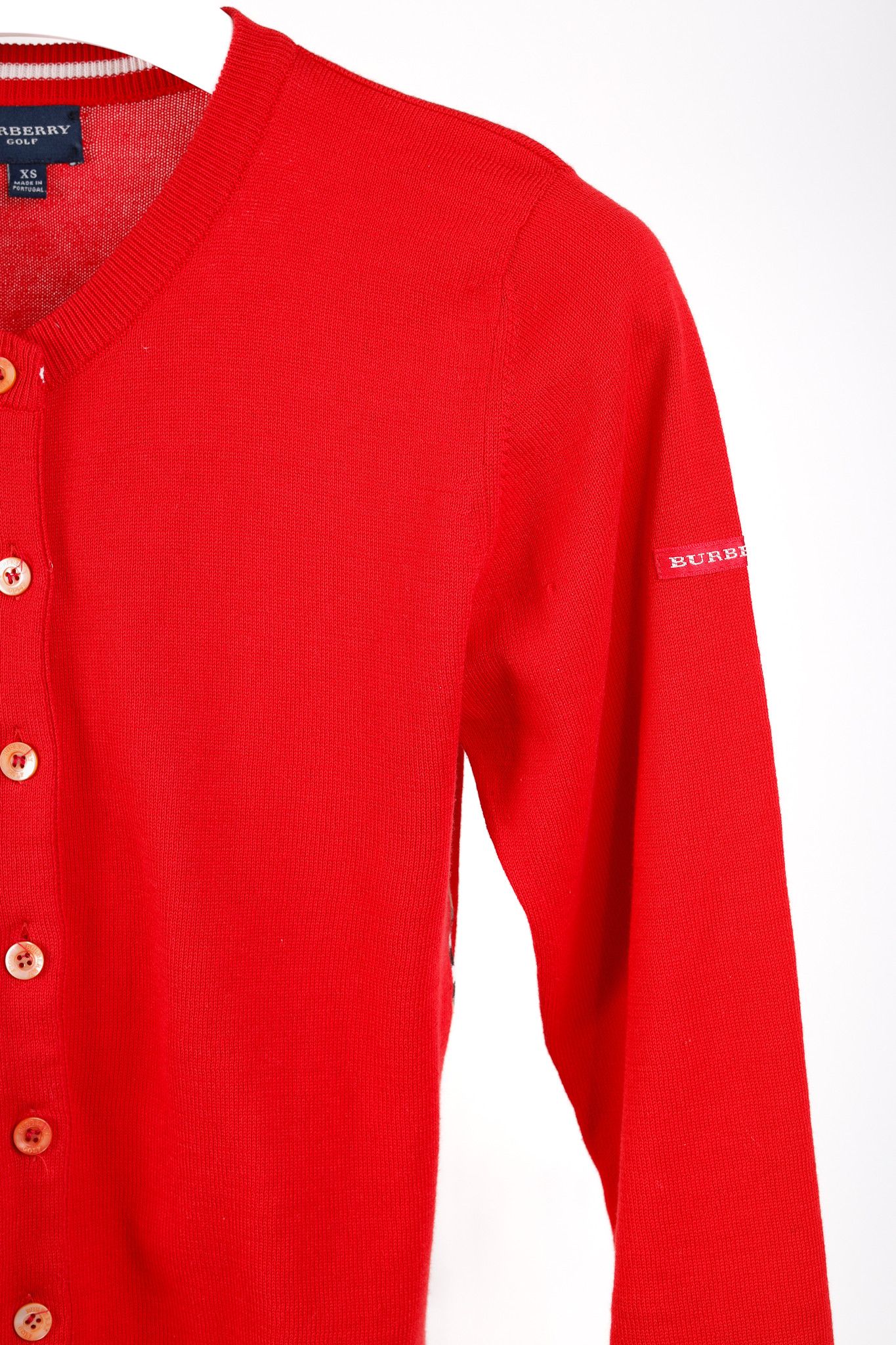 Burberry Burberry Golf Check Trim Red Cotton Cardigan Size XS / US 0-2 / IT 36-38 - 5 Thumbnail