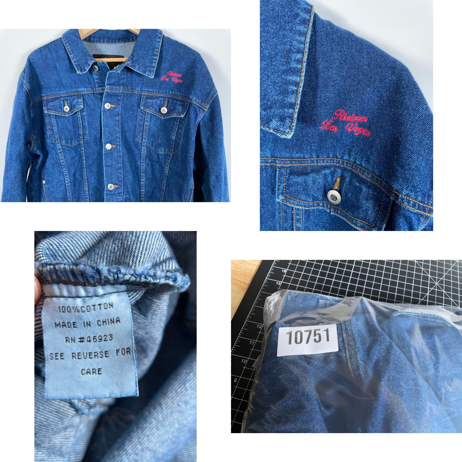 Rivieras VINTAGE Circe Las Vegas Riviera Hotel Casino Jean Jacket Mens Large Blue Denim Embroidered Size US 33 - 9 Thumbnail