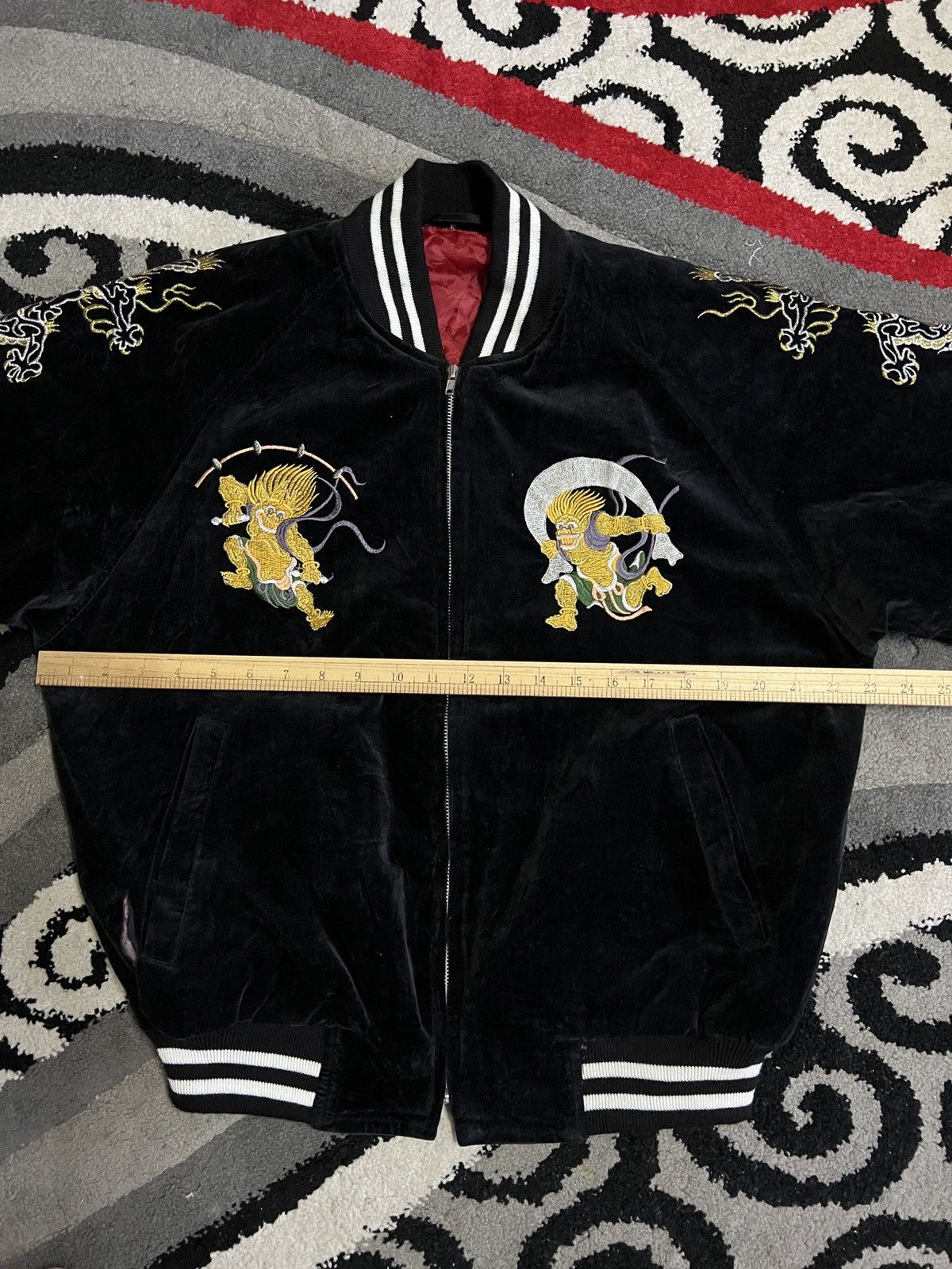 Japanese Brand Velvet Sukajan Souvenir Jacket 80s Fujin Raijin Embroidery Size US M / EU 48-50 / 2 - 14 Thumbnail