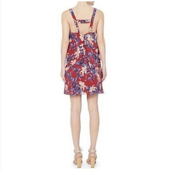 INTERMIX Intermix Silk Dress L Lisette Floral Open Back Flounce Red Size L / US 10 / IT 46 - 8 Thumbnail