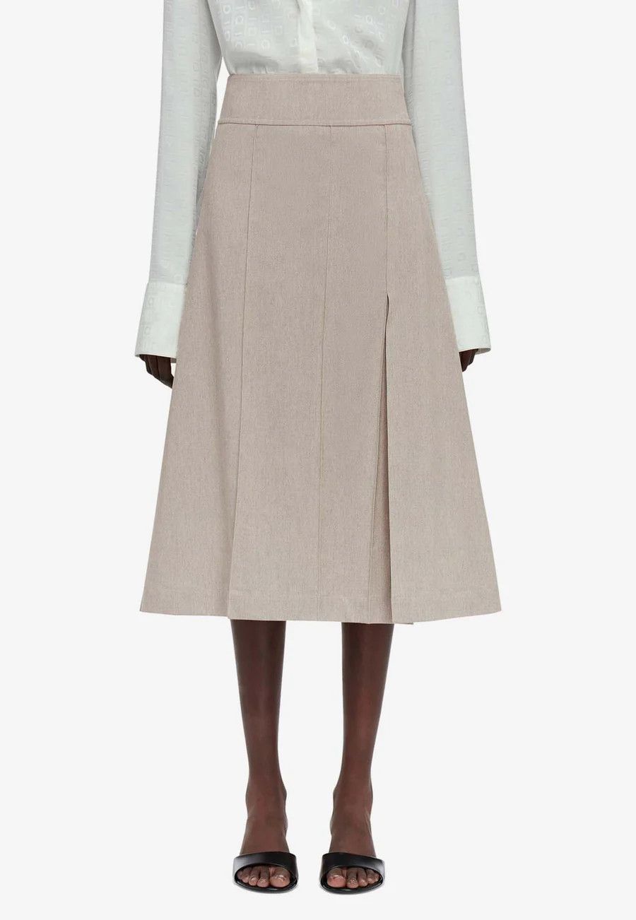 Salvatore Ferragamo o1s1rm0126 Pleated Midi Skirt in Beige Size 25" / US 0 / IT 36 - 2 Thumbnail