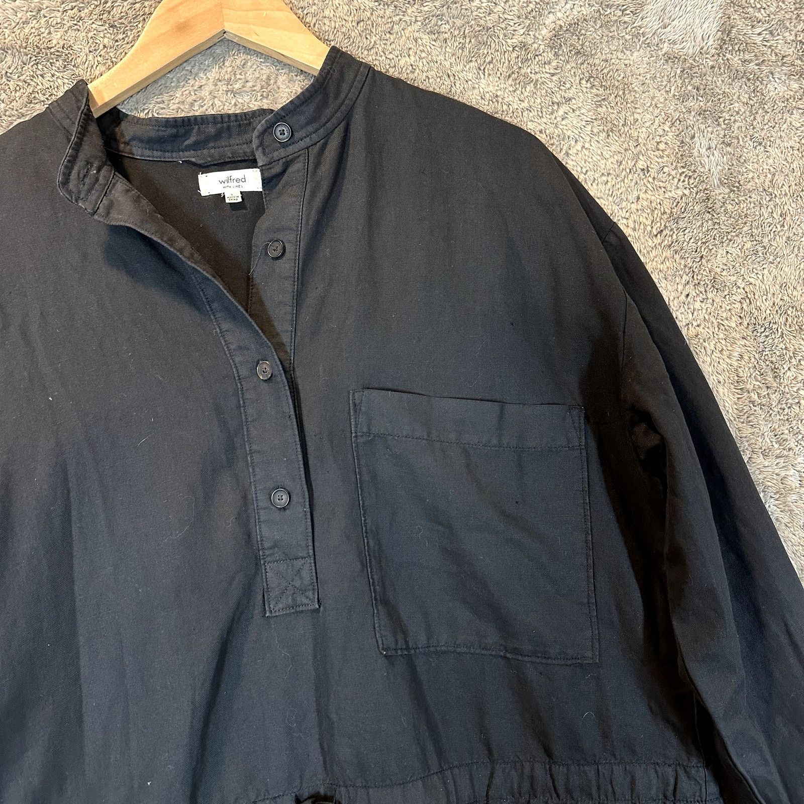 Aritzia Wilfred Aritzia Linen Utility Shirt Dress Black L Size L / US 10 / IT 46 - 3 Thumbnail