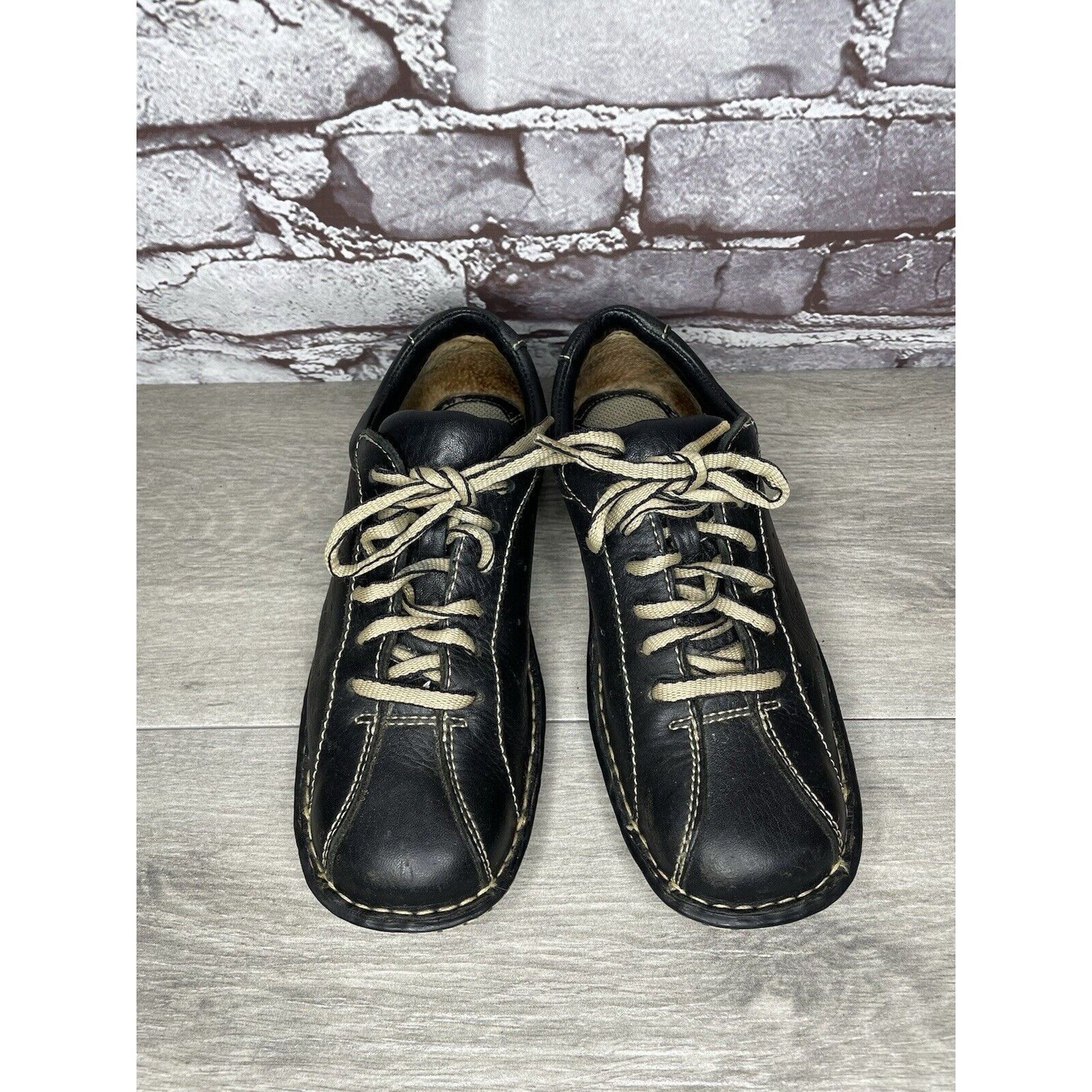 Born Born Black Leather Bicycle Lace Up Casual Comfort Shoes Wome Size US 6.5 / IT 36.5 - 2 Thumbnail