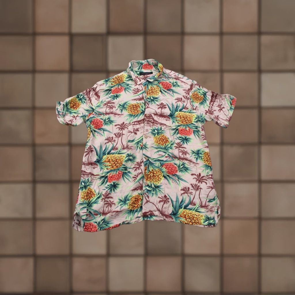 Allsaints AllSaints Shirt Mens M Viscose Floral Hawaiian Tropical Palm Tree Pineapple Button-Up Short Sleeve Collared Knit Multicolor Modern Beach Theme Mens Size US M / EU 48-50 / 2 - 1 Thumbnail