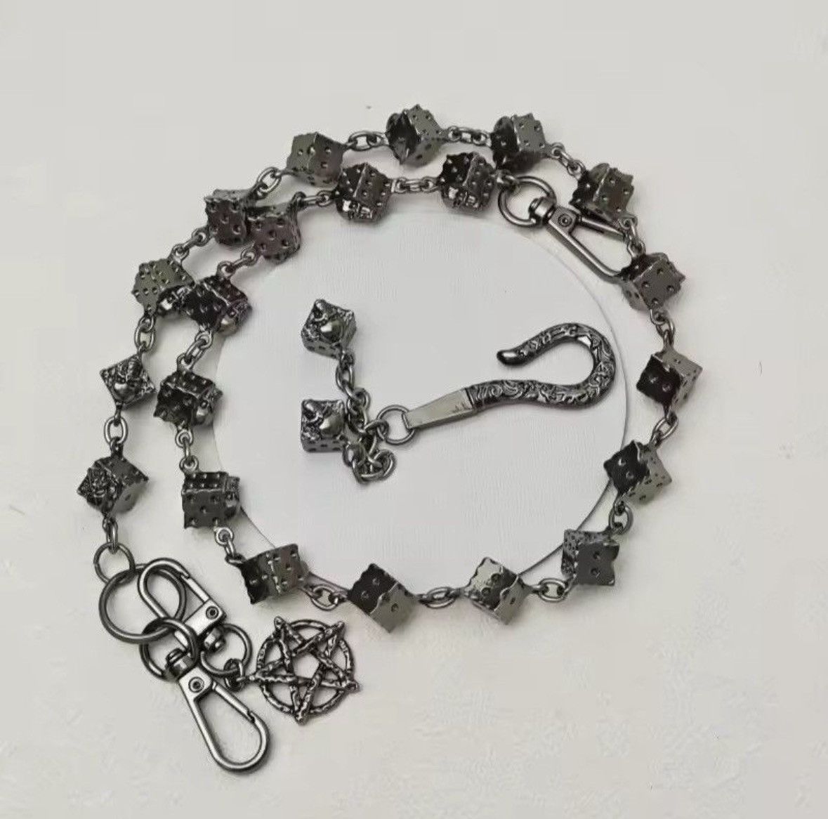 Vintage Retro Skull Dice Black Gun Plated Metal Wallet Chain Size ONE SIZE - 5 Thumbnail