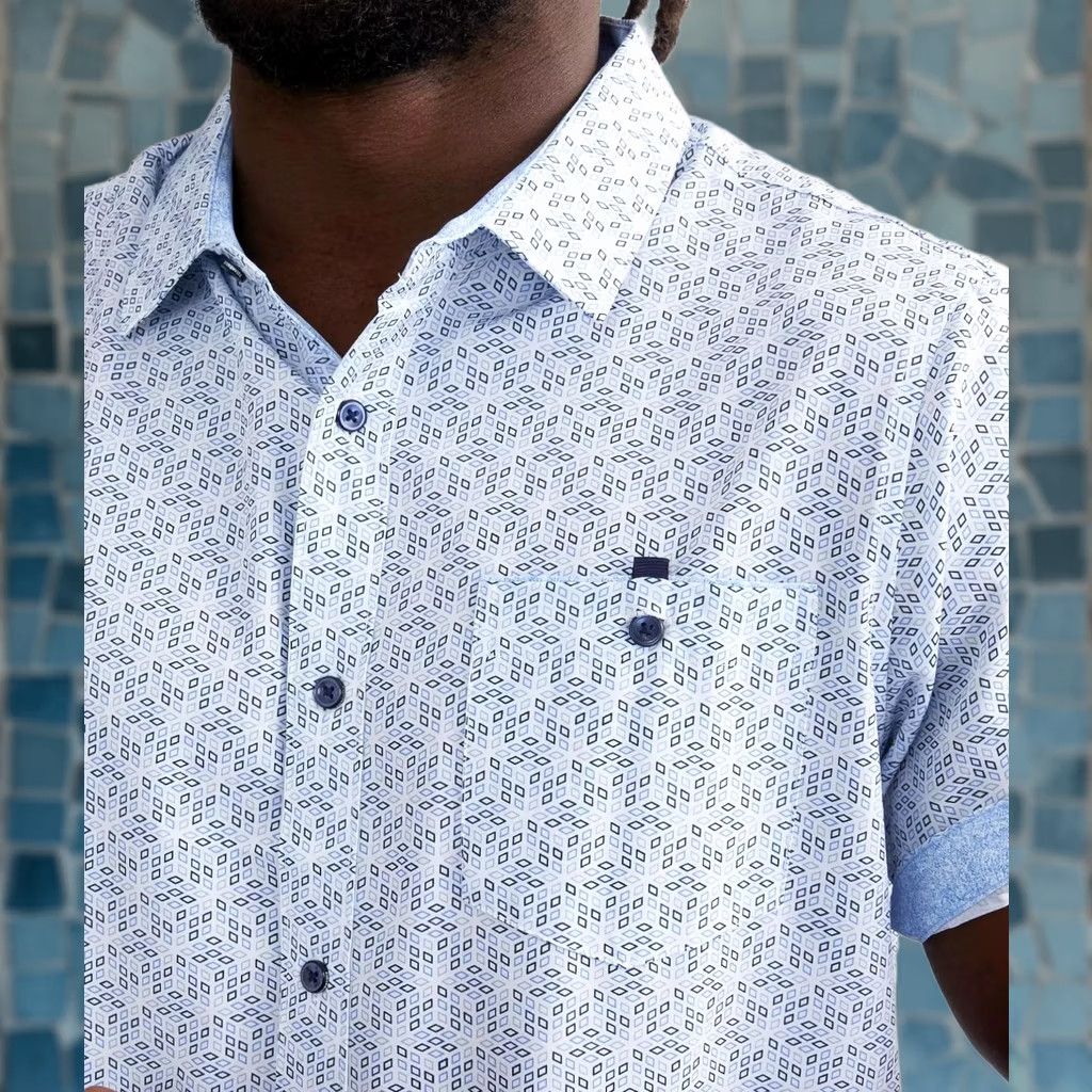 Vintage 7 Diamonds Shirt Mens S Geometric 4 Way Stretch Performance Cube Flip Cuff Shirt Size US S / EU 44-46 / 1 - 1 Thumbnail