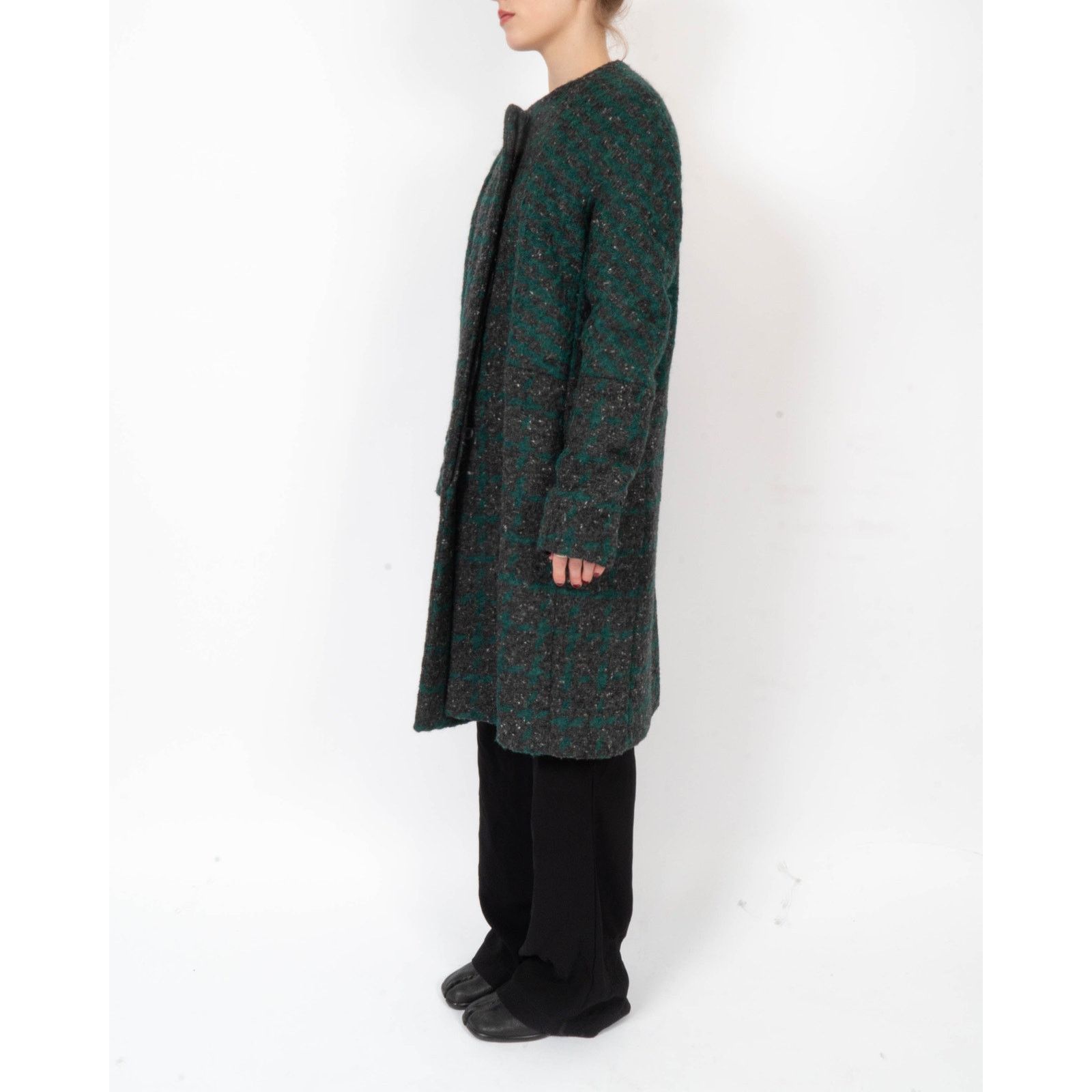 Haider Ackermann FW14 Collarless Overcoat in Grey & Green Boucle Wool Size S / US 4 / IT 40 - 3 Thumbnail