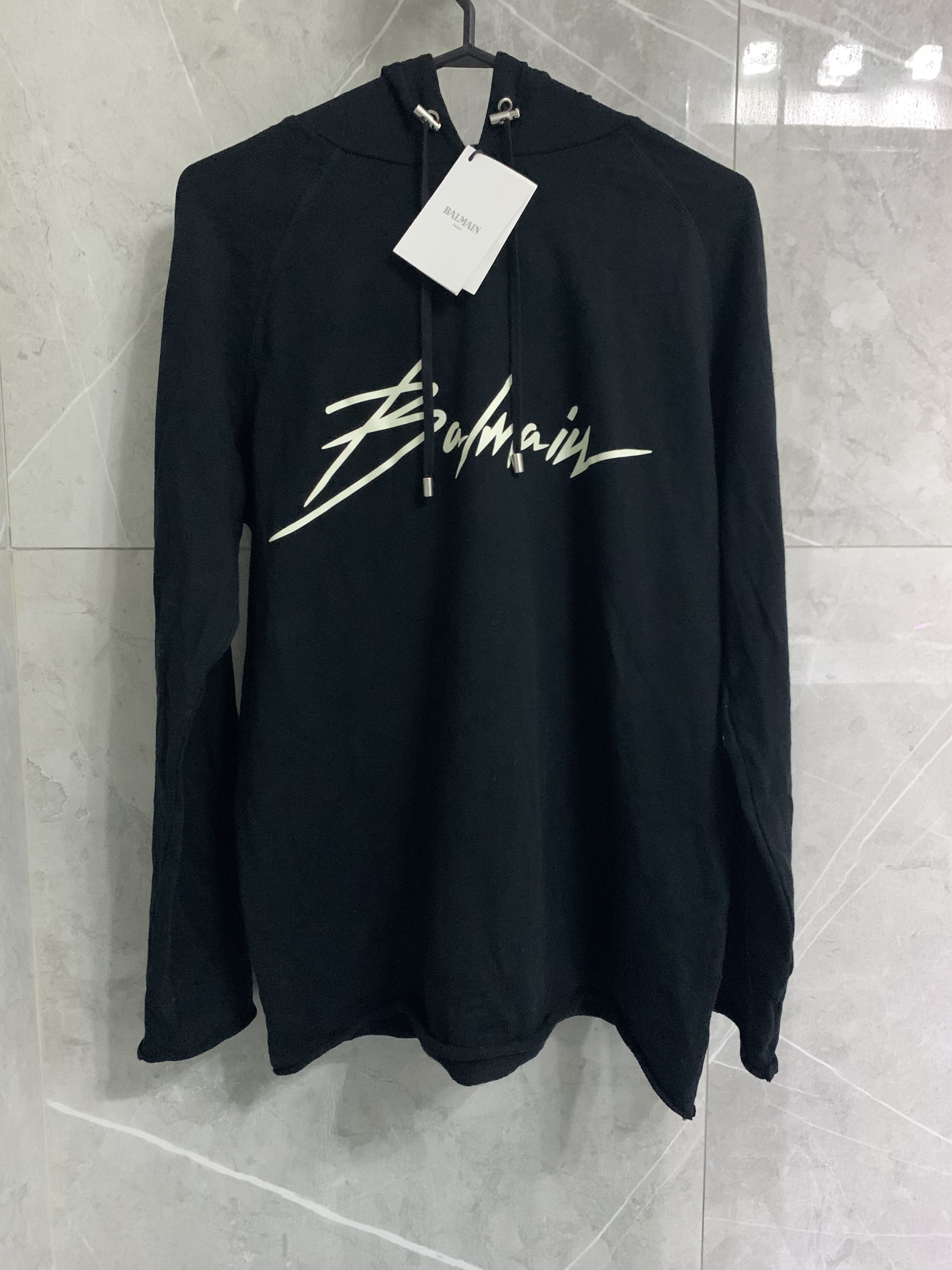 image of Balmain Signature Logo Hoodie Black Size S, Men's