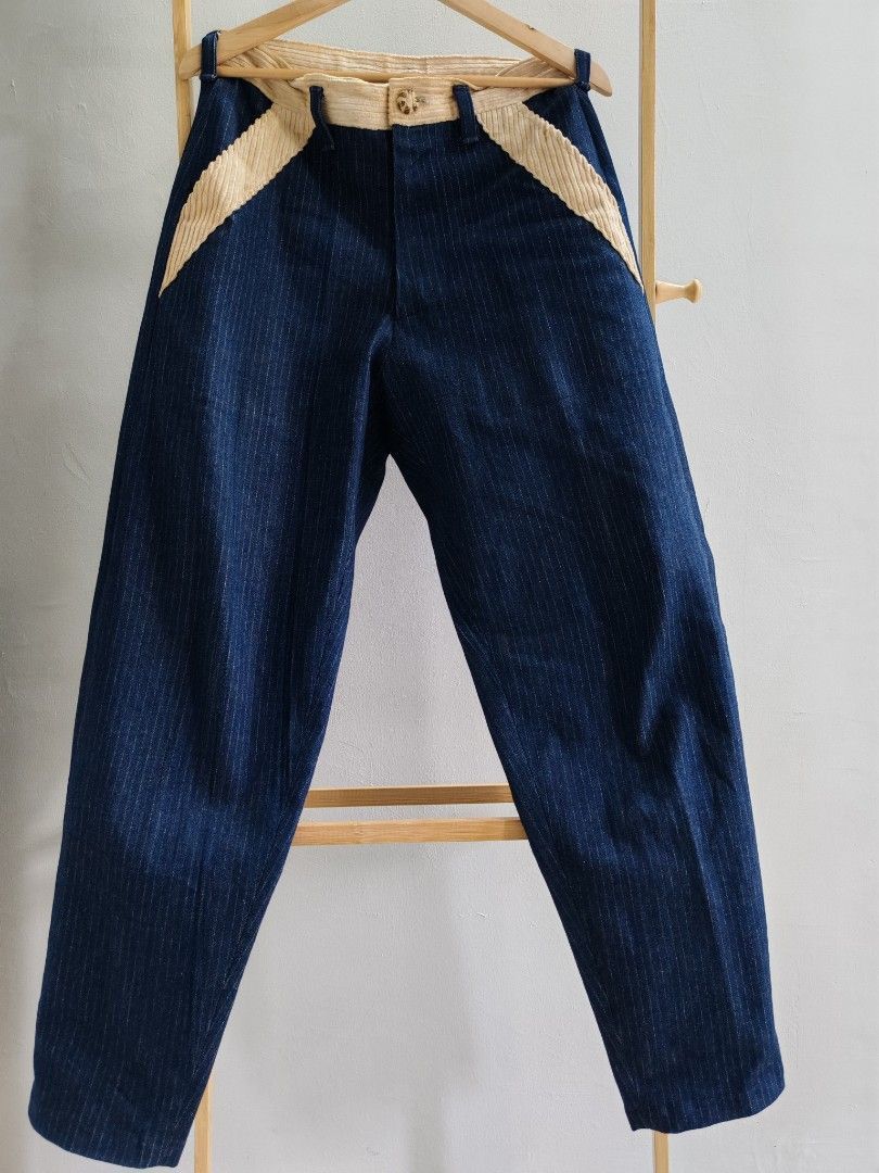 Japanese Brand × Vintage Vintage Dark Blue Striped Denim Pants Size US 32 / EU 48 - 1 Thumbnail