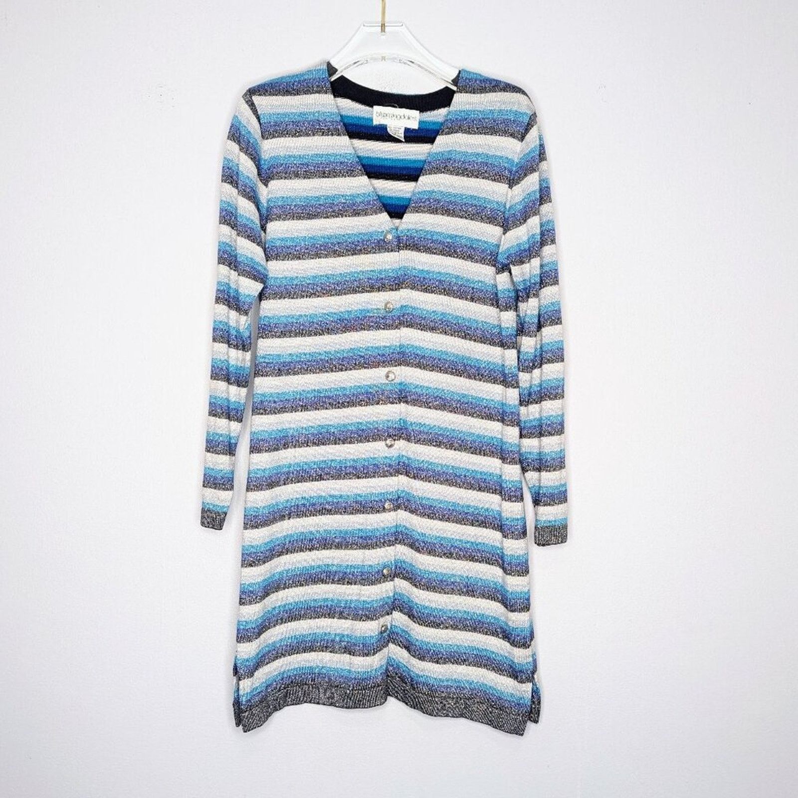 Bloomingdale's Bloomingdales Vintage 80s Metallic Blue Stripe Button Up Top Size S / US 4 / IT 40 - 1 Thumbnail