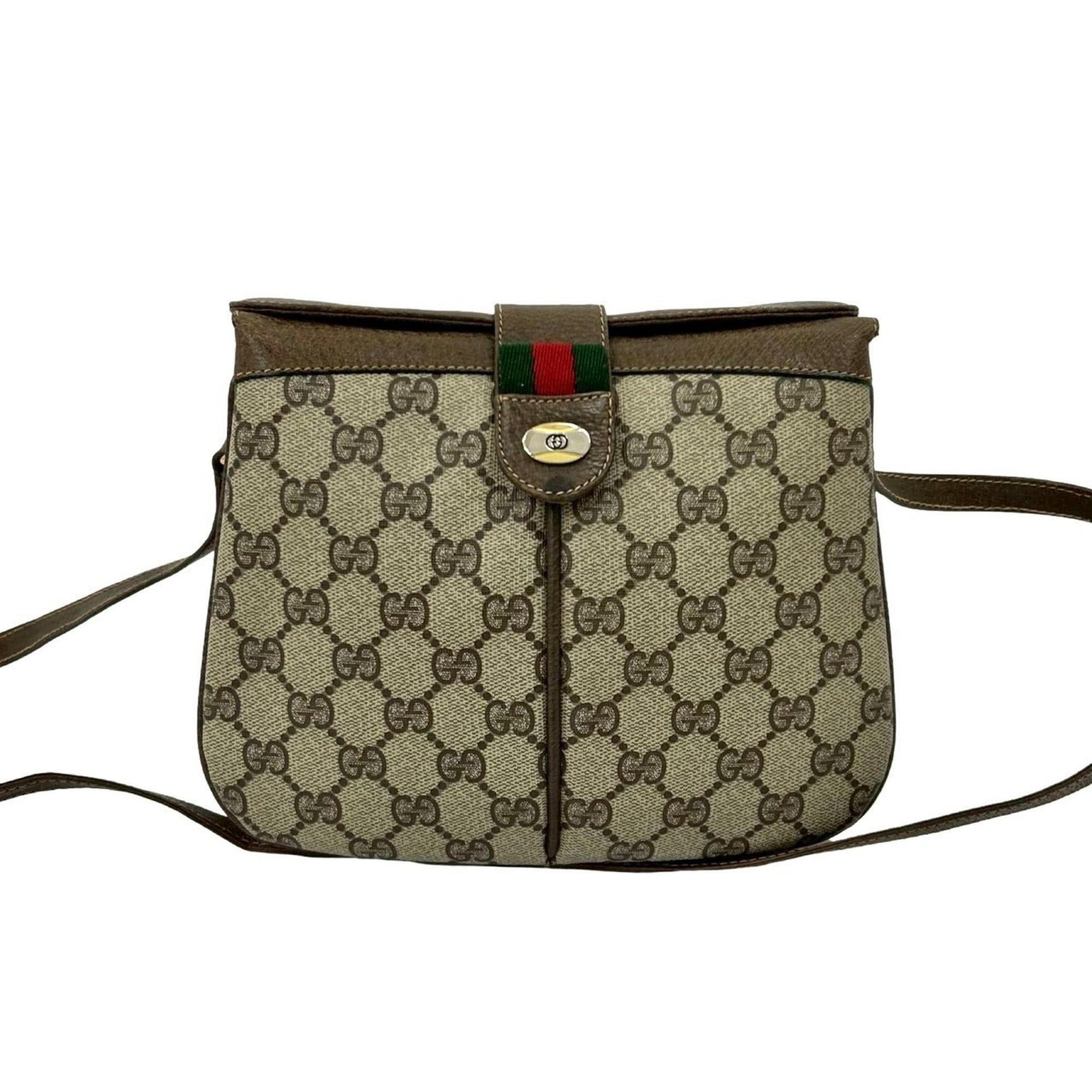 GUCCI Old Gucci Sherry Line GG Leather Mini Shoulder Bag Brown 724-7
