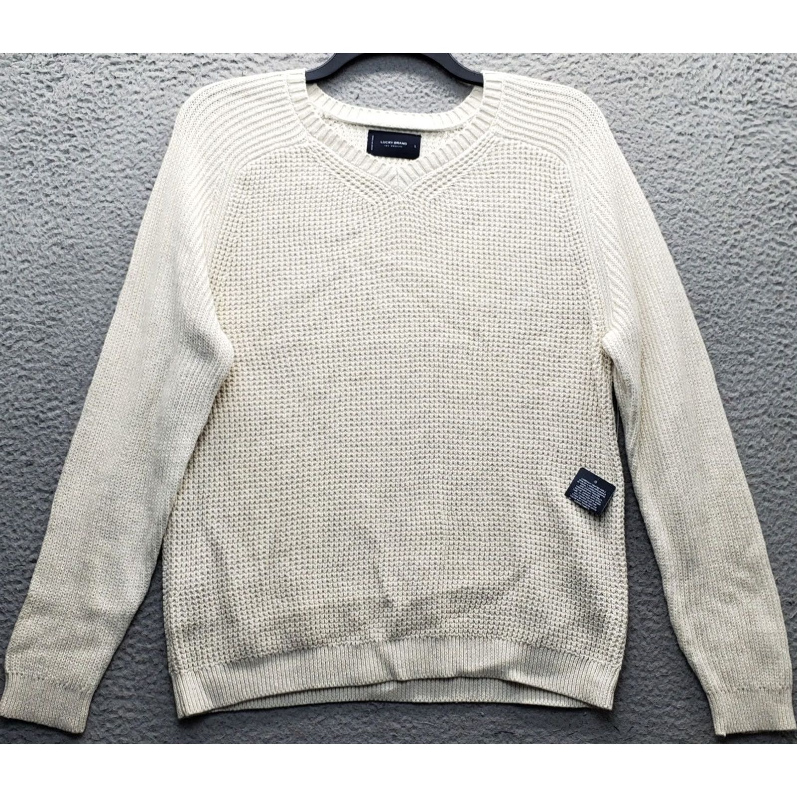 Lucky Brand Lucky Brand Mens Sweater V-Neck Raglan Long Sleeve Waffle-Knit Tan Pullover Size L Size US L / EU 52-54 / 3 - 2 Thumbnail