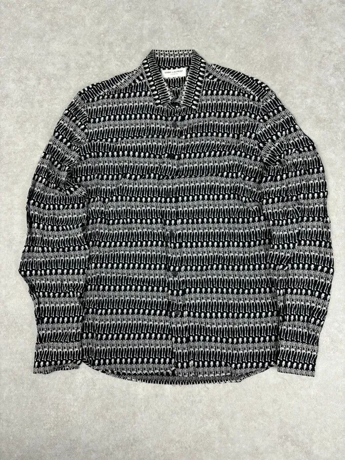 Saint Laurent Paris FW2016 Saint Laurent Black Skeleton Print Shirt by Hedi Slimane Size US S / EU 44-46 / 1 - 1 Thumbnail