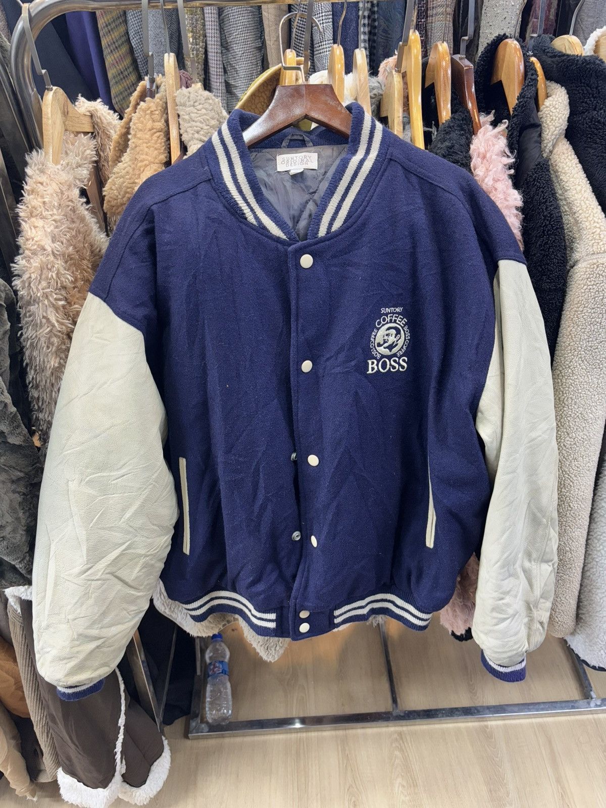 Japanese Brand × Vintage SUNTORY BOSS COFFEE WOOL LEATHER VARSITY JACKET Size US L / EU 52-54 / 3 - 2 Thumbnail