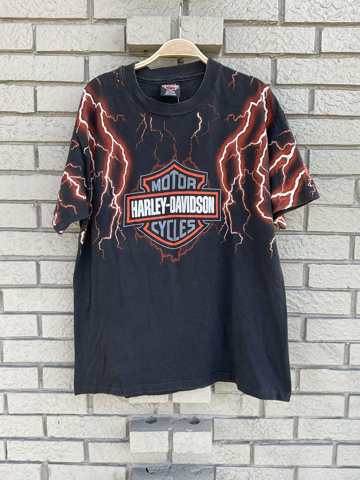 Harley Davidson Orange Lightning AOP Harley Davidson 90s Vintage