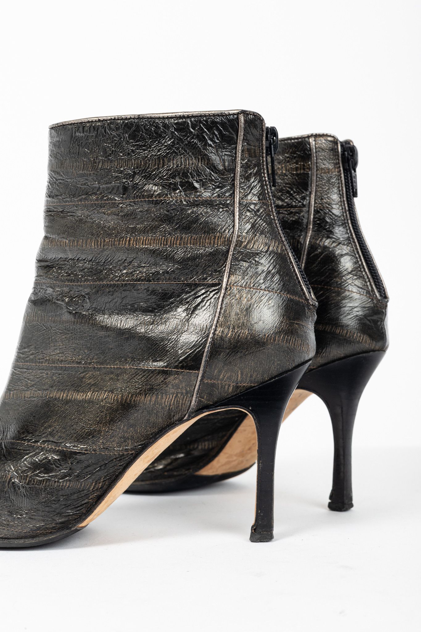 Manolo Blahnik Manolo Blahnik Brown Eelskin Pointed-Toe Booties Size US 6.5 / IT 36.5 - 8 Thumbnail