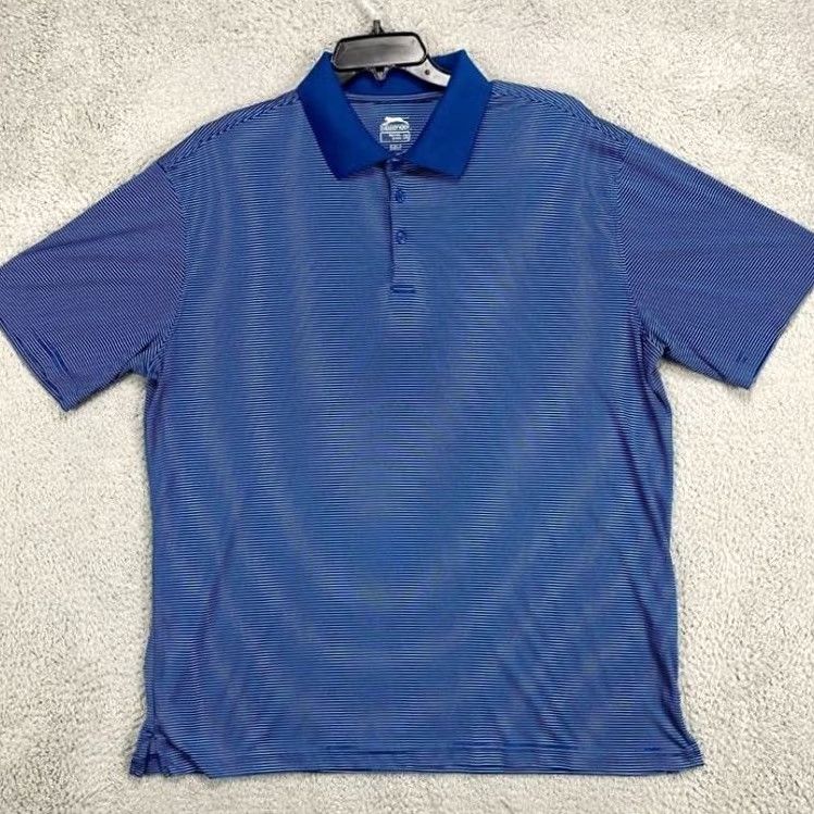 Vintage Slazenger Polo Shirt Men 2XL Blue White Striped Golf Performance Stretch Polo Shirt Mens Athletic Short Sleeve Size US XXL / EU 58 / 5 - 2 Thumbnail