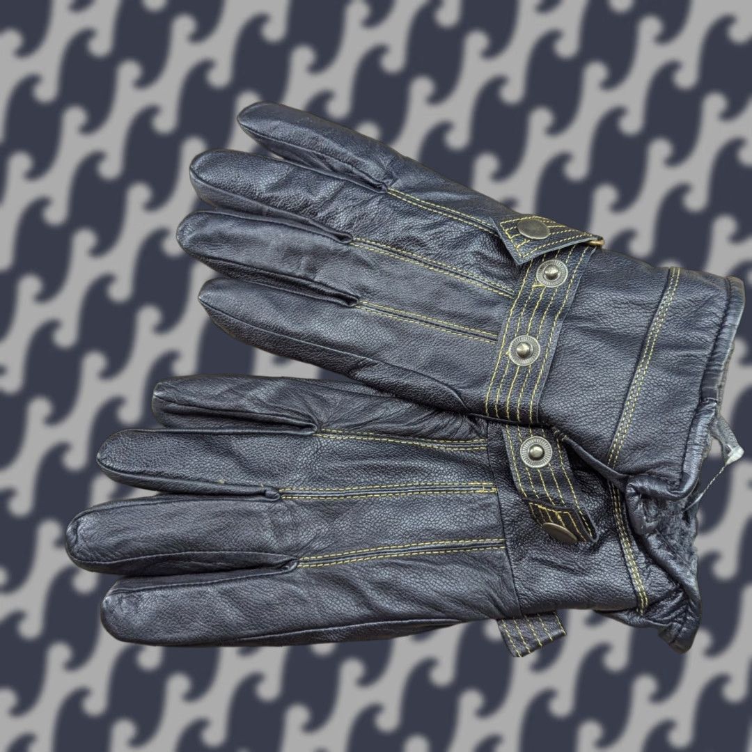 Vintage Genuine Leather Mens Gloves Size S Black Lined Warm Winter Dressmann Glove Mens Winter Casual Wrist Length Leather Size ONE SIZE - 1 Thumbnail