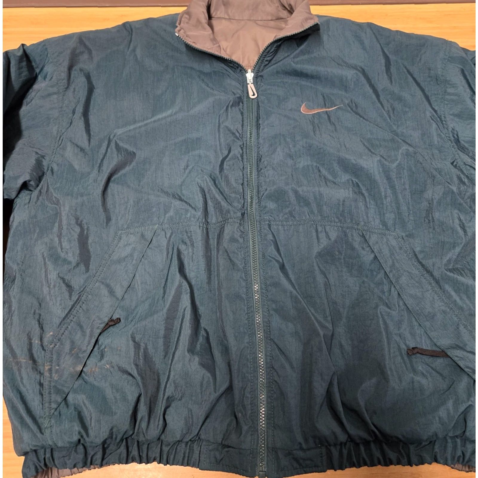Nike Nike Athletic Jacket Mens XL Green Gray Full Zip Quilted Lined Back Swoosh Logo Size US XL / EU 56 / 4 - 3 Thumbnail