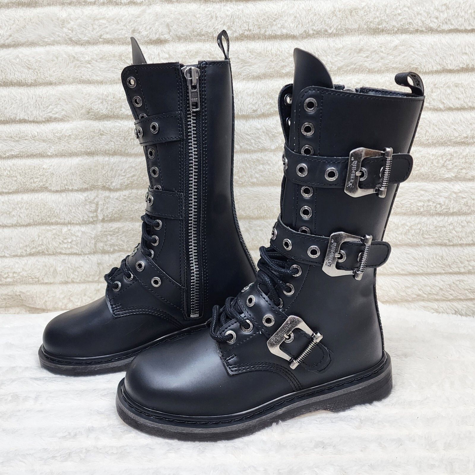 Demonia Cult DEMONIA Bolt 330 Goth Combat Biker Ankle Boots Black Matte M Size US 7 / EU 40 - 1 Thumbnail