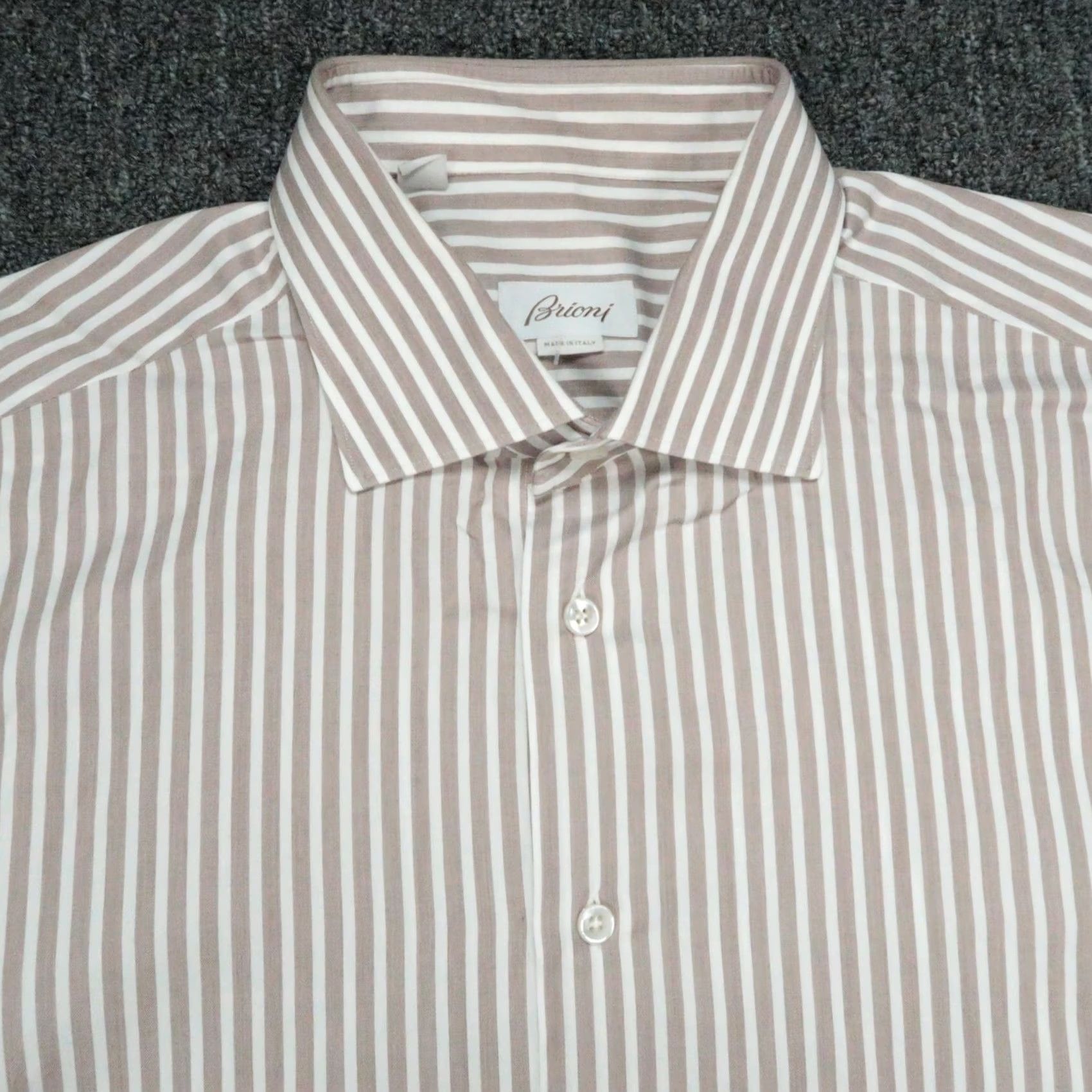 Brioni Brioni Shirt Men XL 17.5 Brown White Striped Long Sleeve Button Up Dress Shirt Vintage: No Size US XL / EU 56 / 4 - 2 Thumbnail