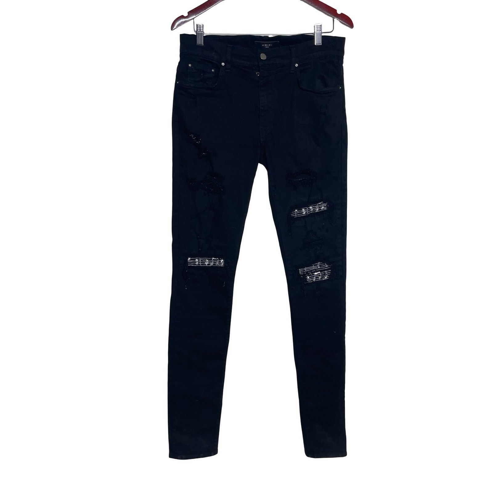 Amiri AMIRI Men Black Silver crystal Music Note Patch Skinny Jeans Size US 32 / EU 48 - 1 Thumbnail