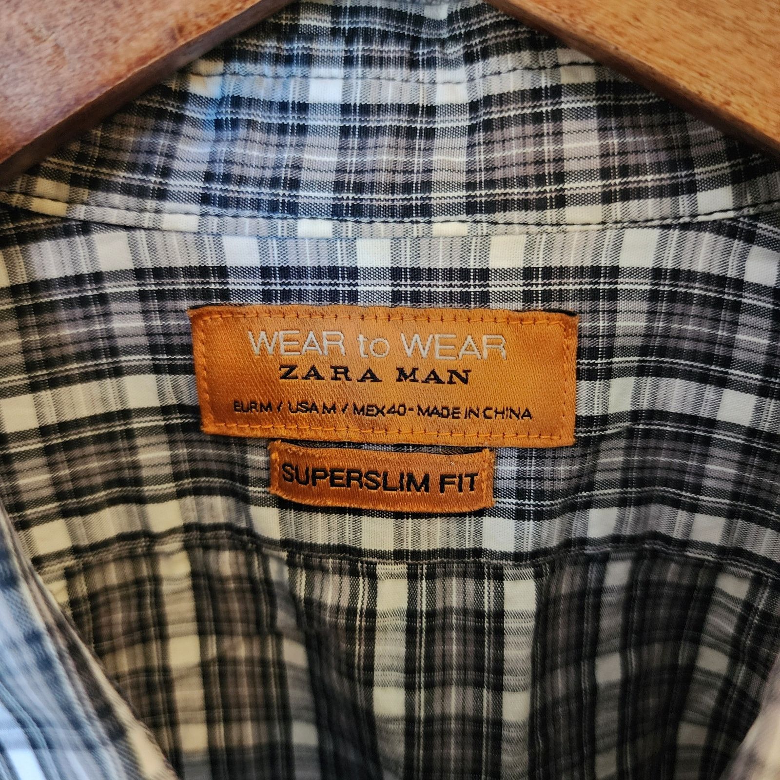 Zara Zara Man Super Slim Fit Men's Gray/White Plaid Shirt Size M Size US M / EU 48-50 / 2 - 4 Thumbnail