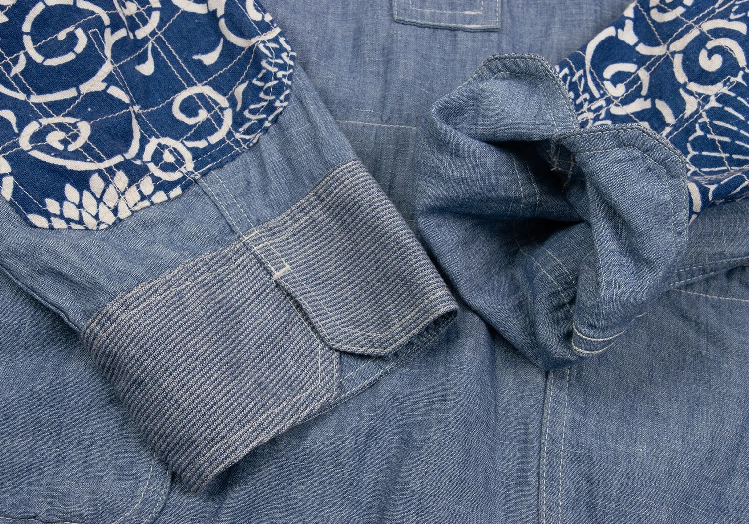 Junya Watanabe Light Blue Japanese Patterned Chambray Hoodie Pullover Size US S / EU 44-46 / 1 - 11 Thumbnail