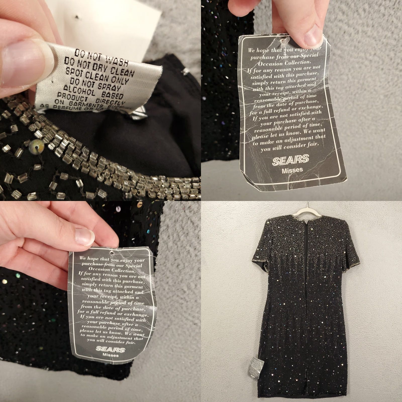 VINTAGE Stenay Silk Beaded Dress Womens Small Short Sleeve Black Cocktail  Party 80s 90s Sheath